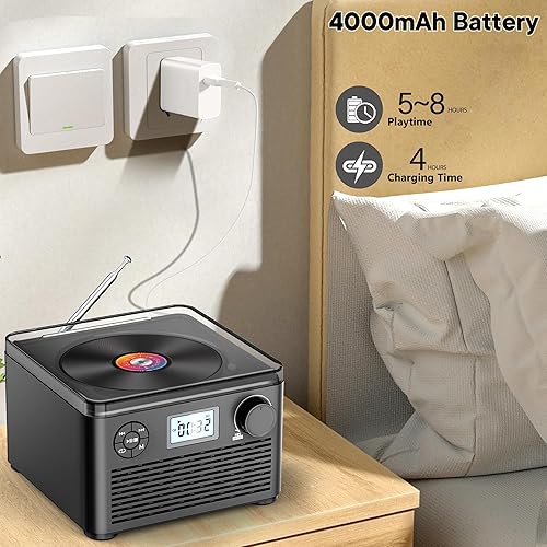 Miniatura 5 de Portable CD Player with Speakers and Bluetooth:Rechargeable CD Boombox with FM Radio-Plays CD/MP3 /Audiobook/USB/TF-Headphone Jack/Charger