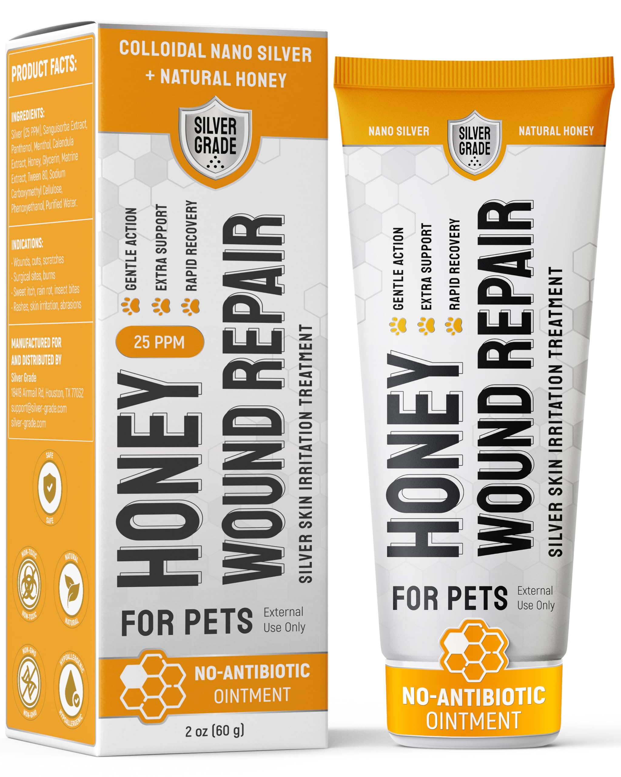 Dog Wound Care with Honey & Colloidal Silver for Scratches & Skin Irritations – Cat & Dog Hot Spot Treatment Gel Works as Honey Rapid Wound Repair for Horses – Suits All Pet Ages & Breeds – 2-Oz Tube