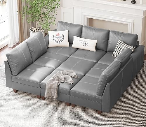 Miniatura 34 de SITJOY Sofá modular modular de piel sintética de 118 pulgadas con almacenamiento, sofás modulares modernos de mediados de siglo para sala de estar,