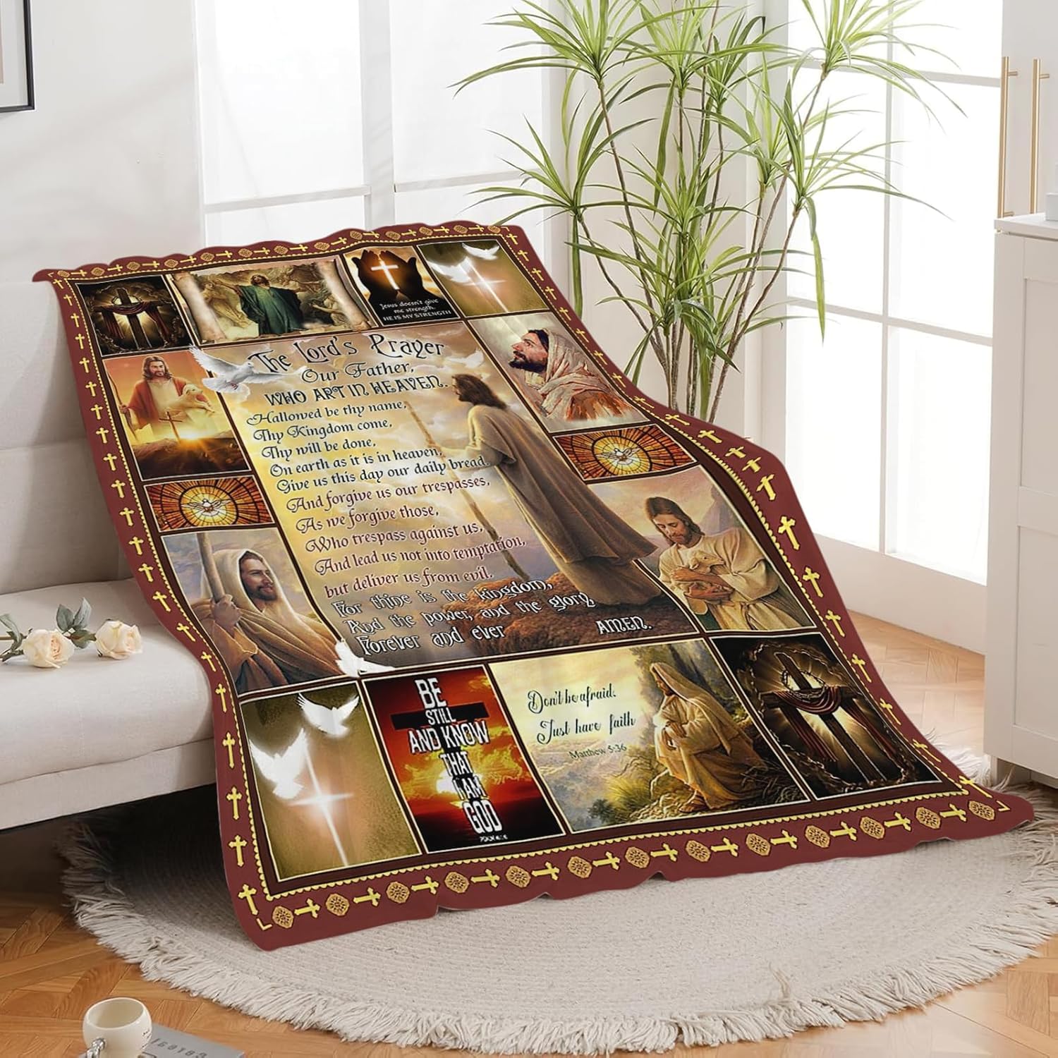 Christian Blanket Inspirational Scripture Religious Spiritual Jesus Prayer Faith Throw Blanket Catholic Gifts for Adults Women Men Super Soft Cozy Plush Fluffy Fuzzy Fleece Blanket Decor 40''X50'' - Image 5