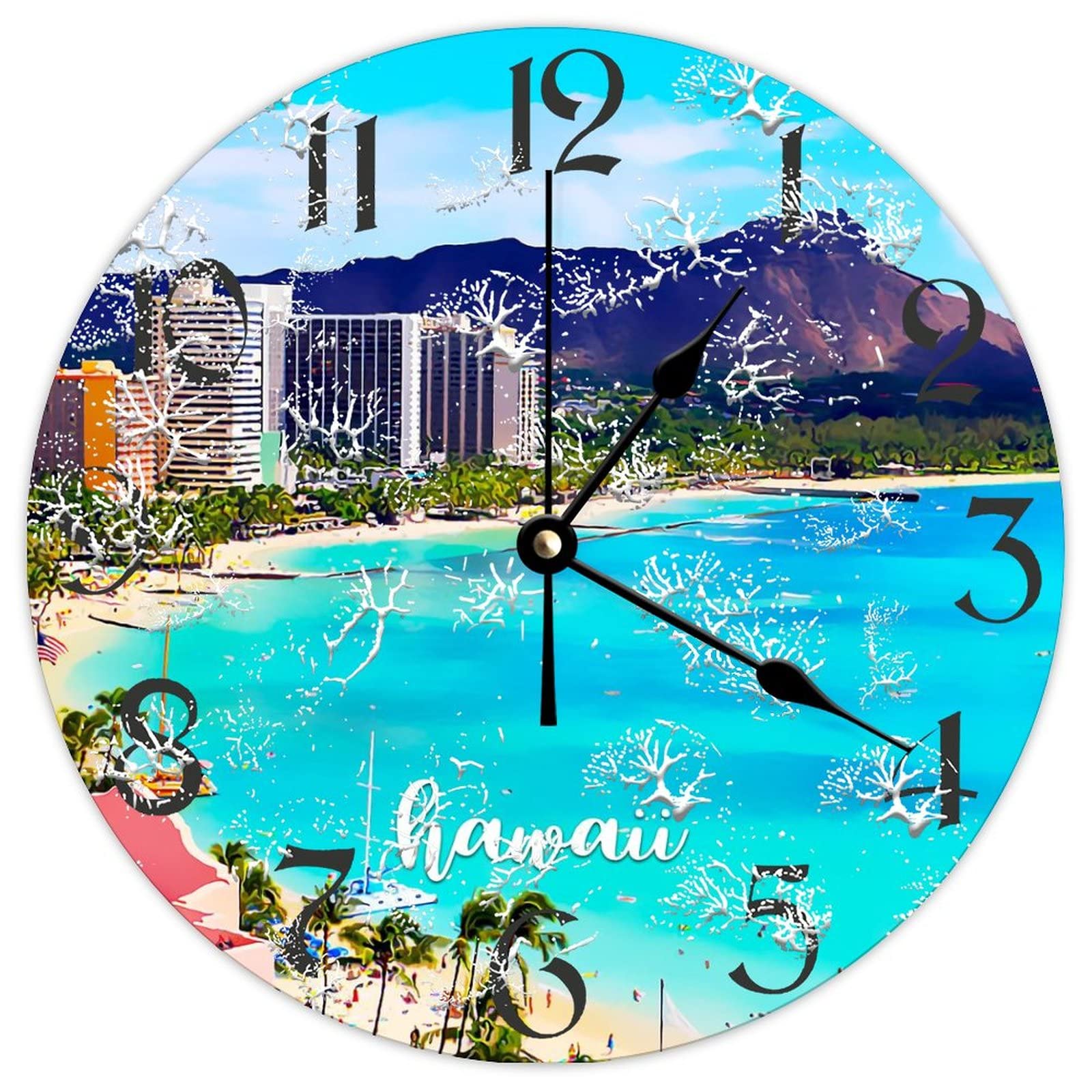 Horloge ronde en bois Hawaï, objet d'art mural rustique et chic