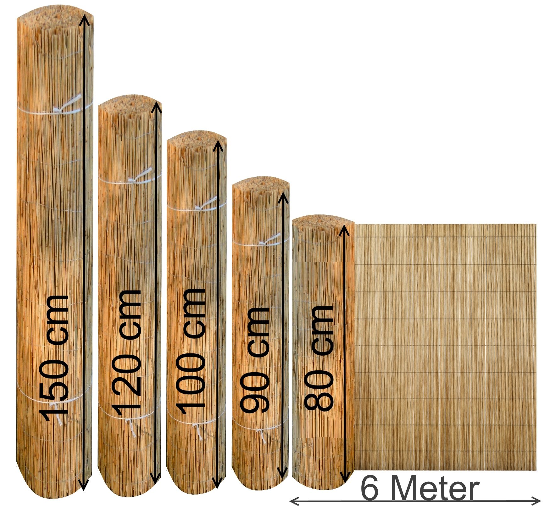 Schilfrohrmatte 120x600 cm Sichtschutzmatte Windschutz Zaun Balkon Garten Natur Schilf Zaunmatte blickdicht wetterfest