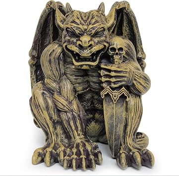 Resin Gargoyle Statue with Intricate Wings and Demonic Skull,Indoor Outdoor Patio Garden Backyard Halloween Home Decor