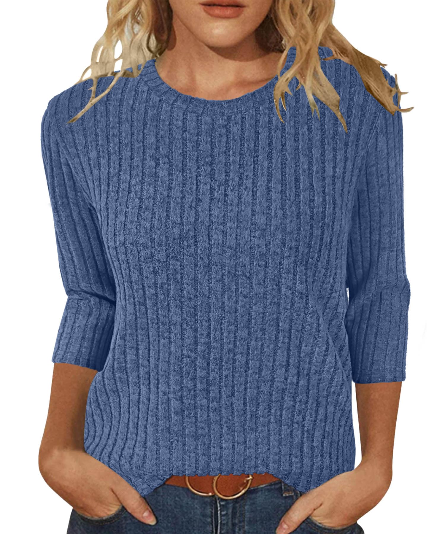 JomeDesign Sweaters for Women 3/4 Sleeve Tops Round Neck Loose Casual Blouses
