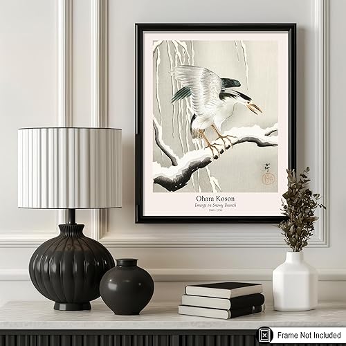 Miniatura 3 de Poster Master Póster vintage de Ohara Koson, impresión retro emerge en ramas nevadas, arte japonés, pintura clásica, arte de pájaros, arte animal,
