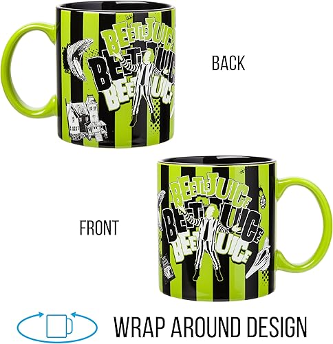 Miniatura 26 de Silver Buffalo Casper The Friendly Ghost - Taza de cerámica, 20 onzas Casper El fantasma amistoso,Beetlejuice rayas verdes y negras,Beetlejuice aquí