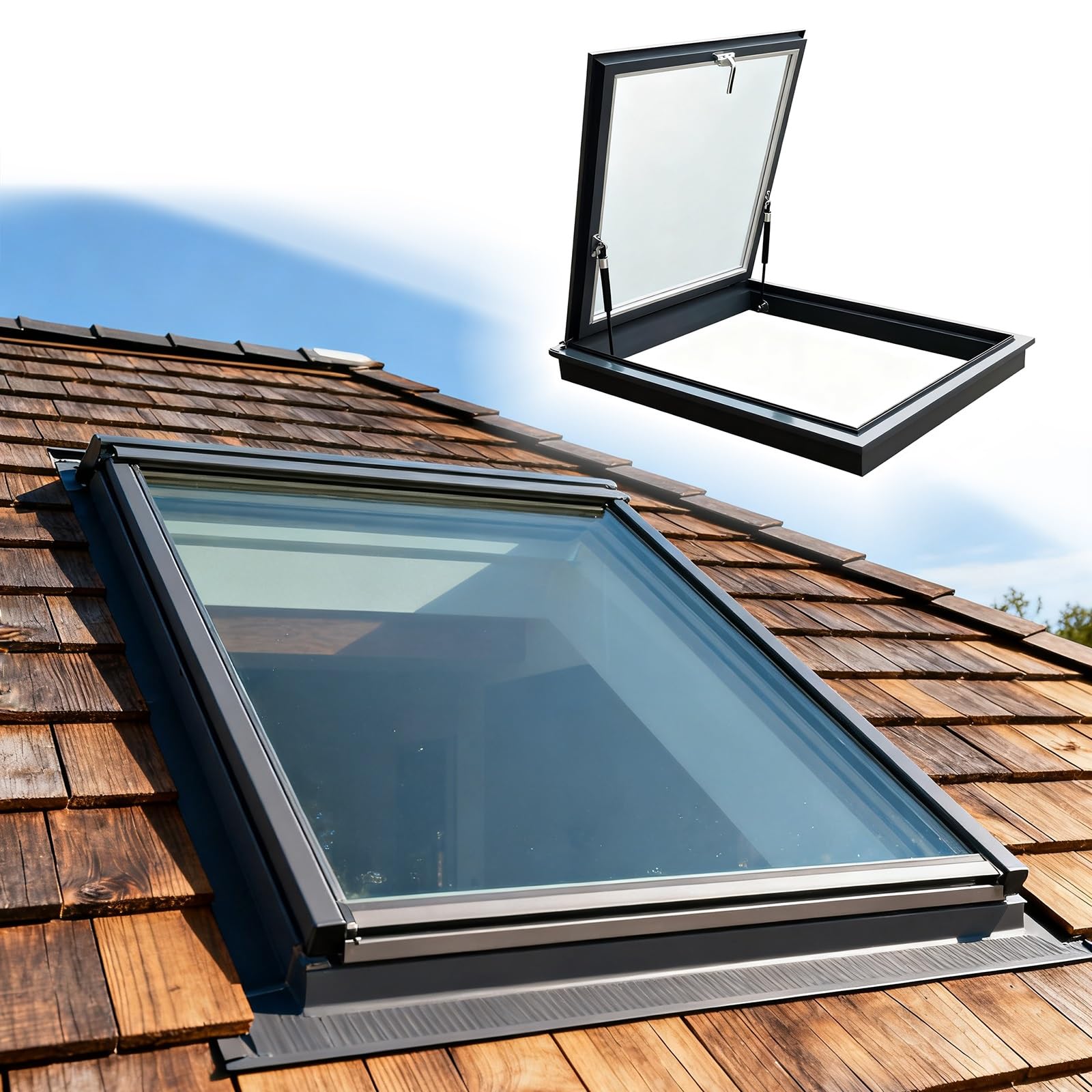 Trampilla de mantenimiento de techo con marco de aluminio, puerta de seguridad con manija tipo interruptor, ventana de techo que se abre for mantenimiento y ventilación del techo.(24x28in/61x71cm)