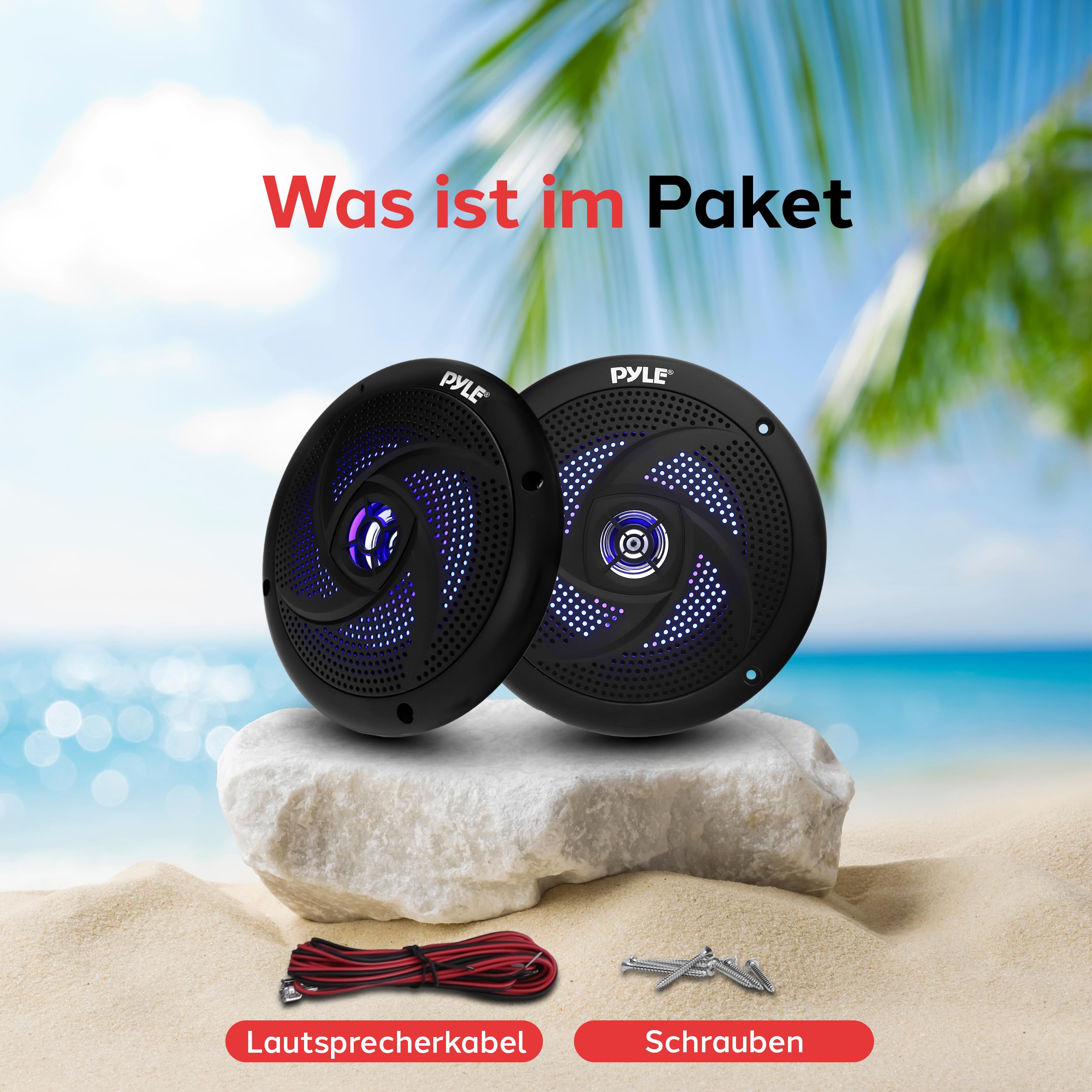 Pyle Outdoor Lautsprecher Box – wasserdichte 2-Wege Lautsprecher Passiv für Boot, Auto, Pool & Terrasse, Aufbaulautsprecher – 16cm Schwarz mit LED