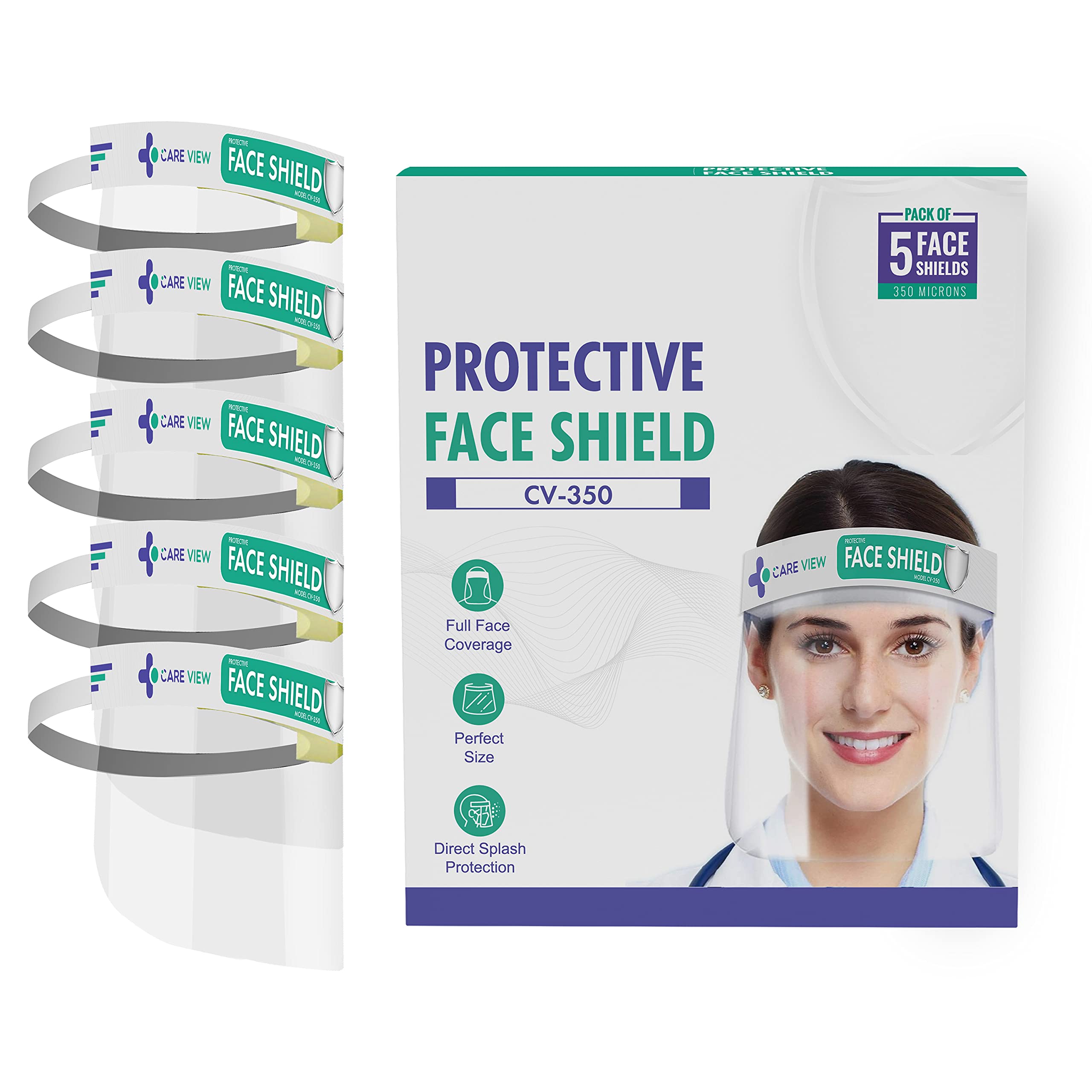 Careview N95 CV 350 (Pack of 5), Full Coverage Anti Splash Face Shield Mask with Face Protective Visor for Eye and Head Protection, Transparent, Reusable, Anti Scratch & Anti Smog Shields