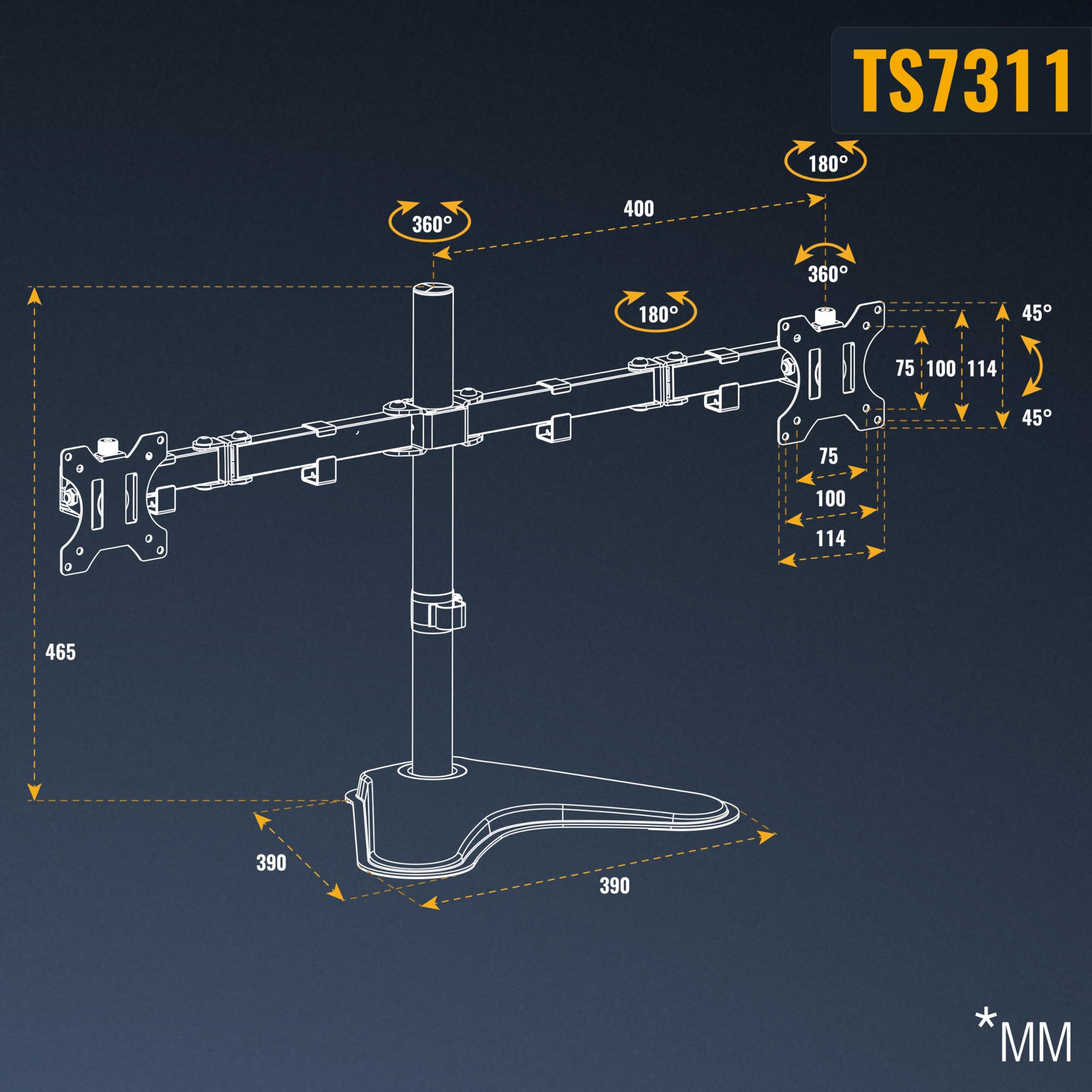 RICOO TS7311 Supporto monitor da scrivania 13-27 pollici per 13 27 pollici girevole inclinabile fino a 8 kg max VESA 100x100