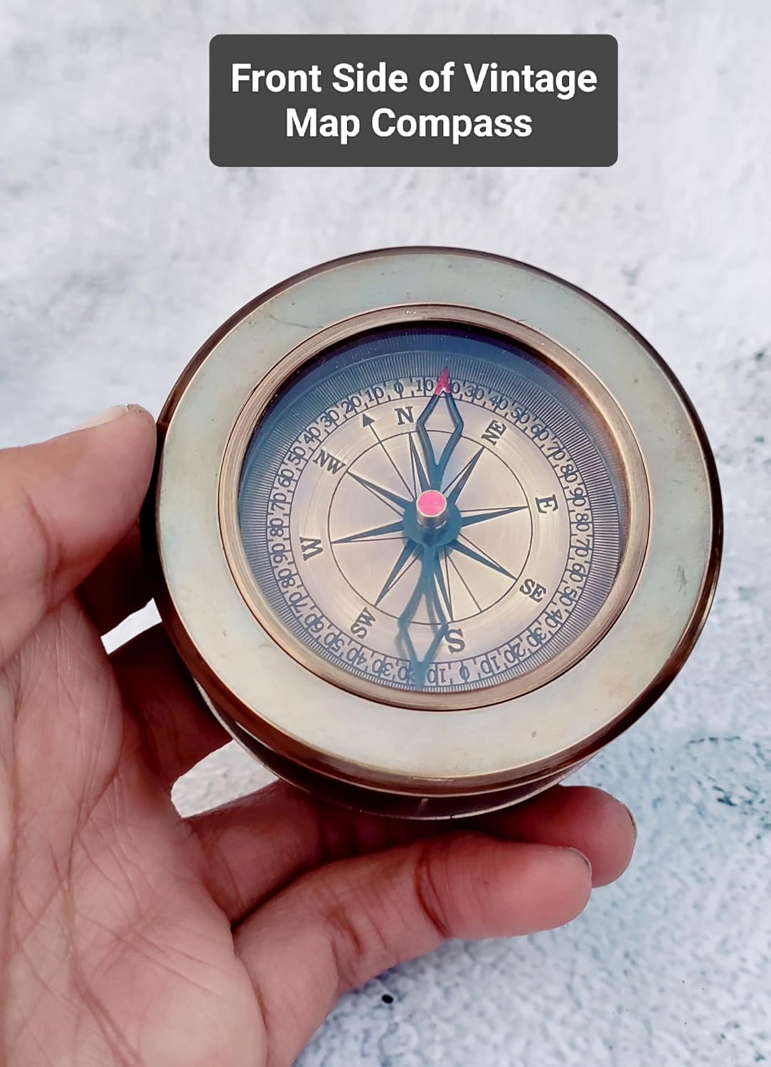 Antique Brass Compass with Magnifier – Personalized Engraved Nautical Compass Gift, Vintage Desk Decor & Paperweight for Home Office