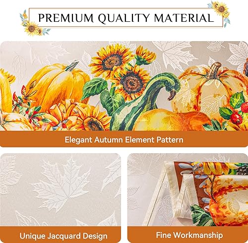 Miniatura 3 de Softalker Mantel de jacquard de Acción de Gracias  Mantel rectangular de tela de poliéster de damasco de otoño, calabazas, girasoles y hojas,