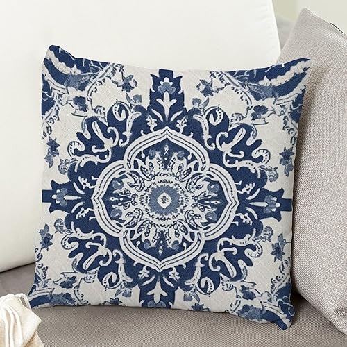 Miniatura 5 de ArogGeld Cojín de cojín de damasco azul marino con flores azules, estilo árabe turco, cuadrado, fundas de almohada chinoiserie para dormitorio,