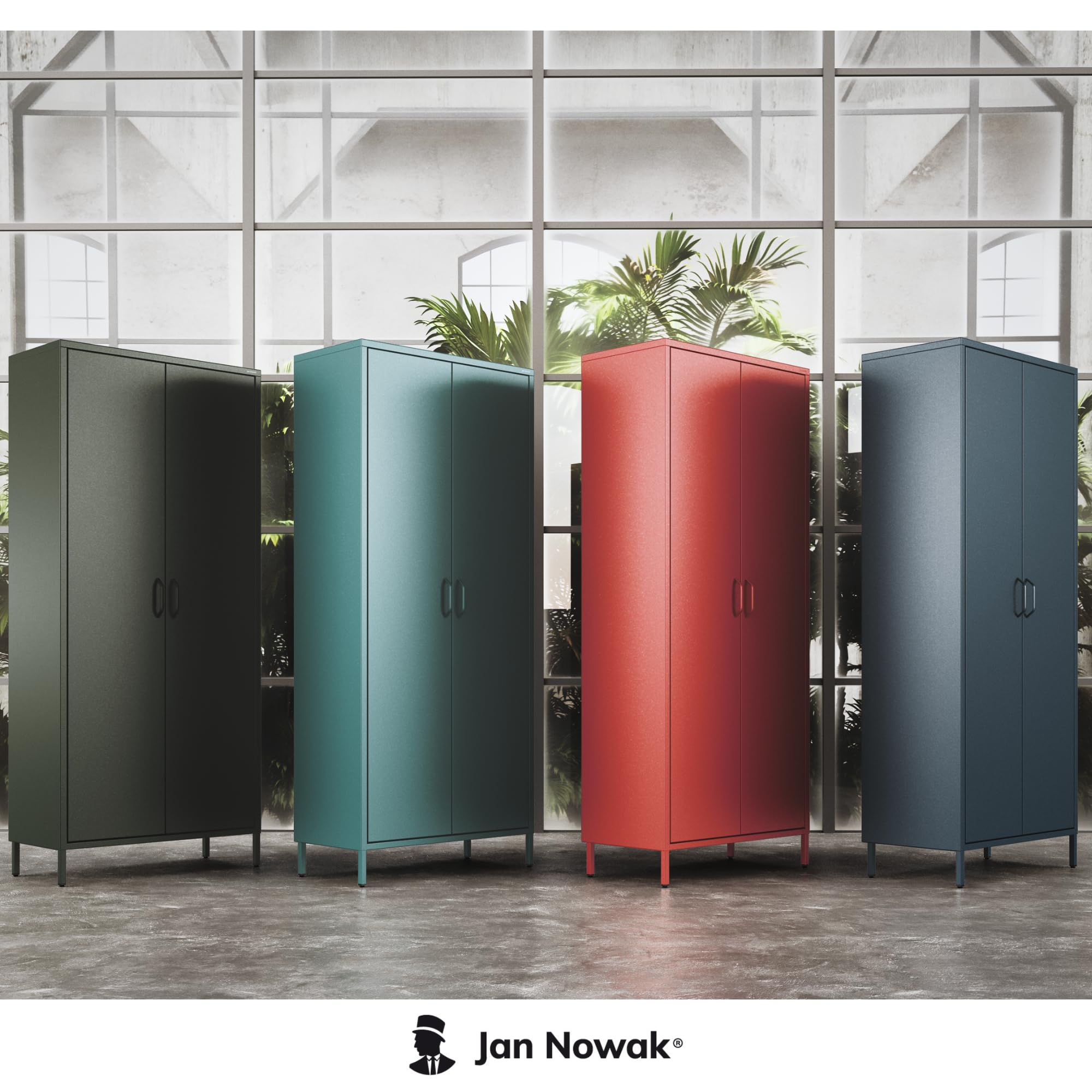 Jan Nowak Kleiderschrank 2 Türig, Metallschrank Glitzernd - Flavio | Ablagen, Kleiderstange, Magnetverschluss | Geräumiger Garderobenschrank Schlafzimmer, Kinderzimmer | 80 x 185 x 45 cm | Marine
