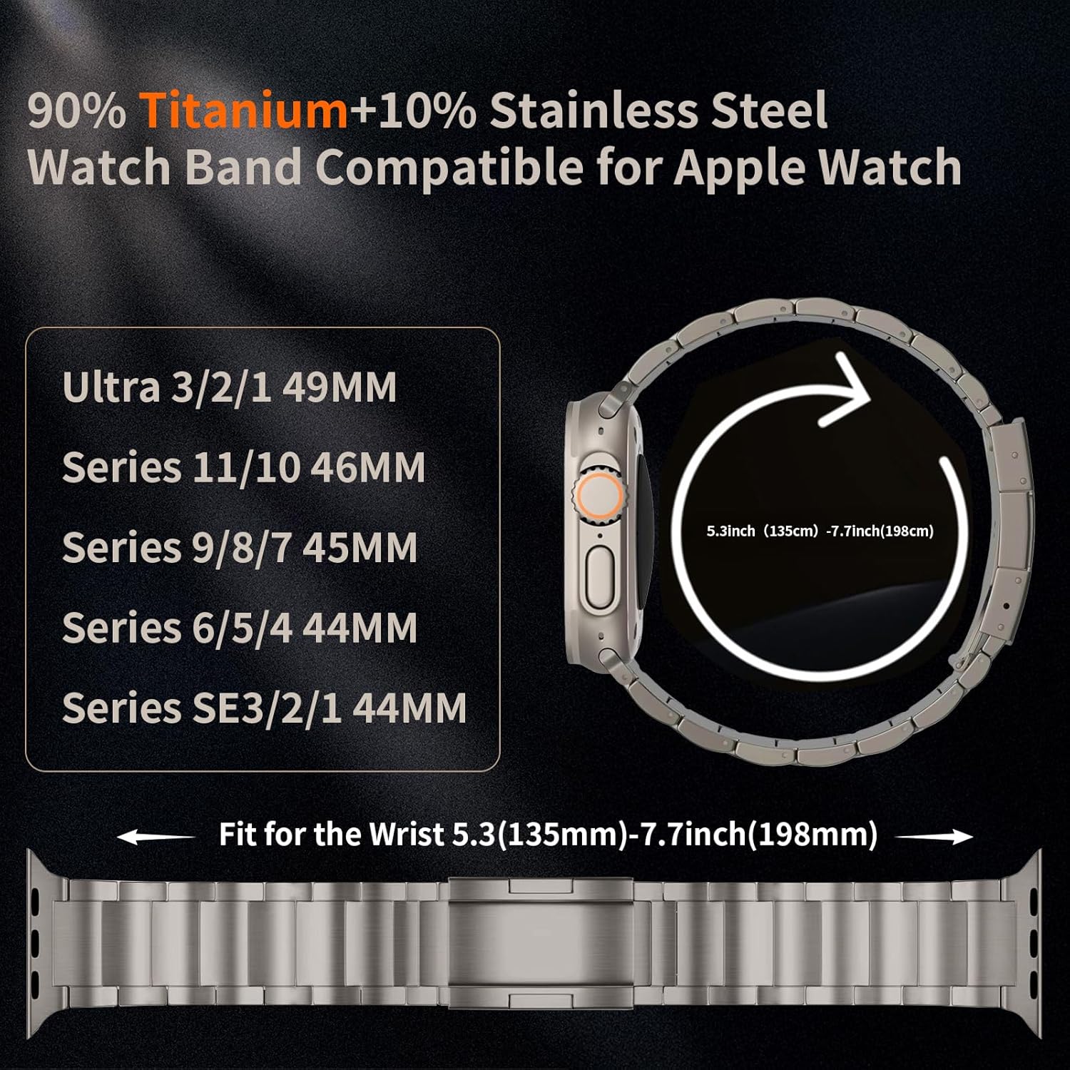 Titanium Metal Band Compatible with Apple Watch Bands Ultra 3/2/1 49mm 46mm 45mm 44mm for Women Men, Luxury Link Bracelet Adjustable Scratch Resistant Strap for iWatch Series 11 10 SE 9 8 7 6 5 4 - Image 2