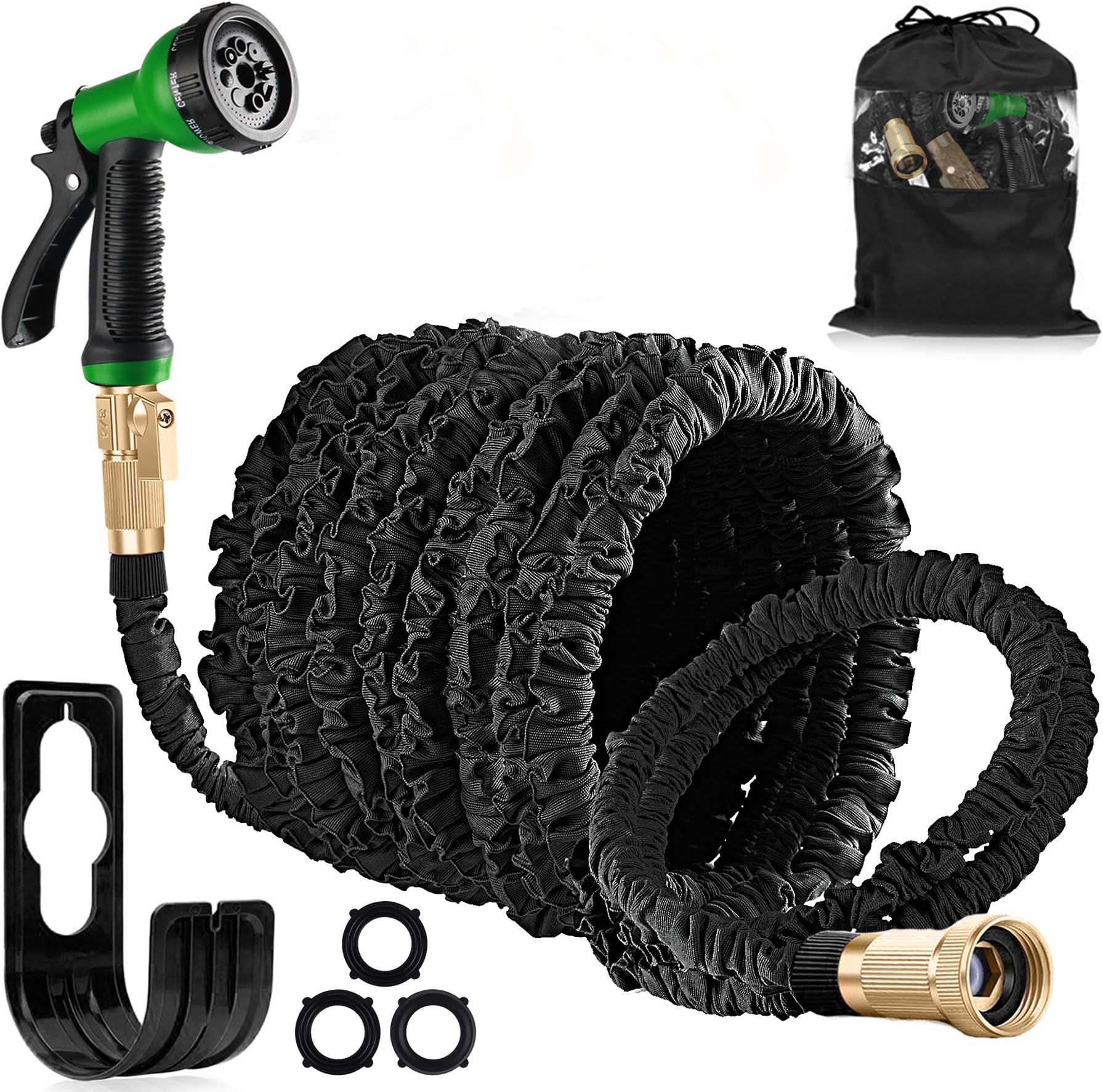 AOKUN Garden Hose 150ft Expandable Garden Hose Pipe with Solid Brass Fittings, Flexible Expanding Hose with 8 Function Spray Nozzle