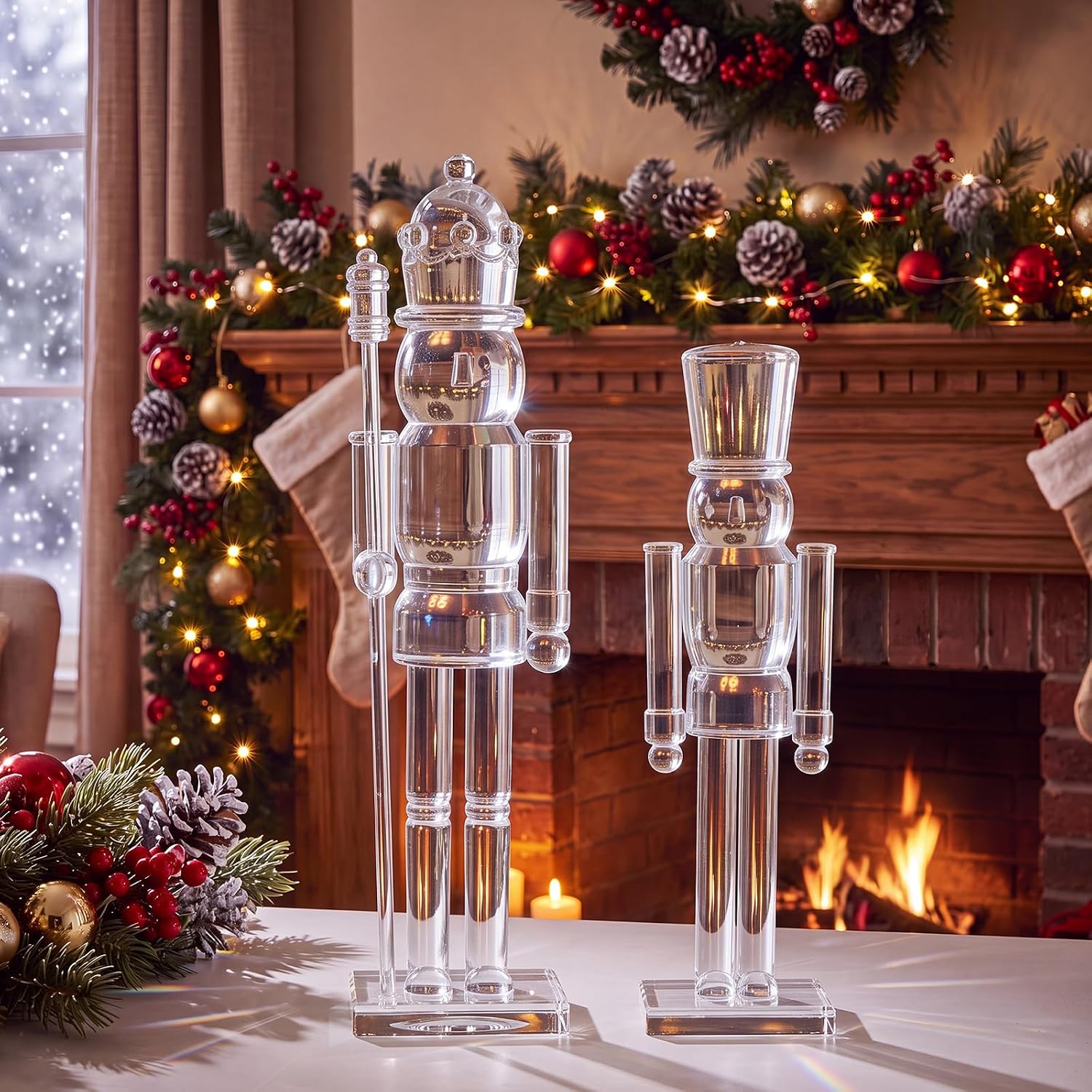 Qunclay 2 Pcs Acrylic Christmas Nutcracker Decor Figures, Clear