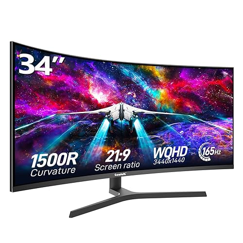 Gawfolk Monitor 34-Inch Ultrawide UWQHD, 165Hz Refresh Rate, 1500R Curved, FreeSync, Adjustable Base - 34 inch - Curved WQHD 165Hz
