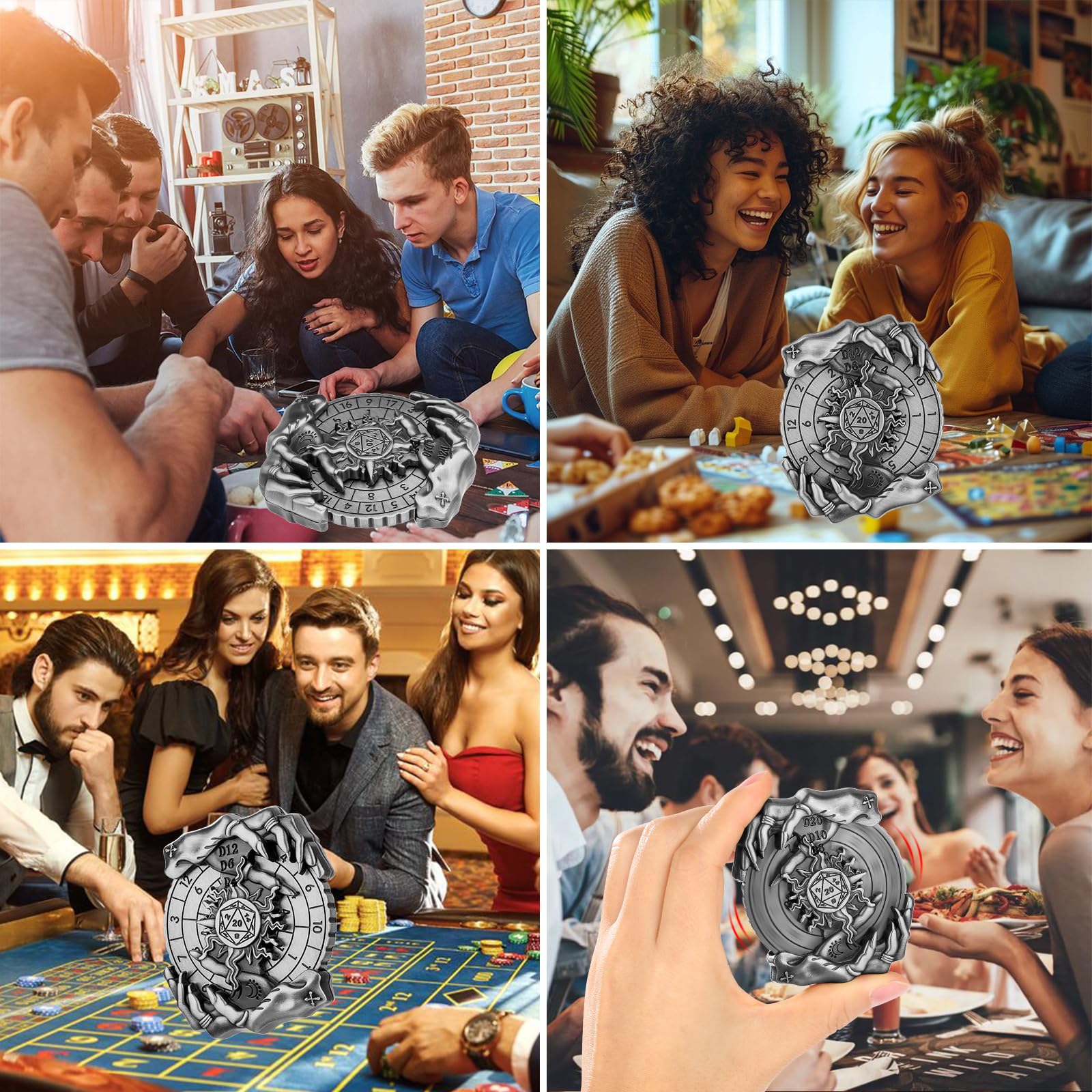Mano Magica DND Ruota Dadi Spinner, 7-in-1 Metallici Spinner di Dadi, Roulette Mano Magica, Regali D&D, Sacchetto Regalo con Logo Drago, Giochi di Ruolo, Accessori per Giochi da Tavolo, Argento Scuro