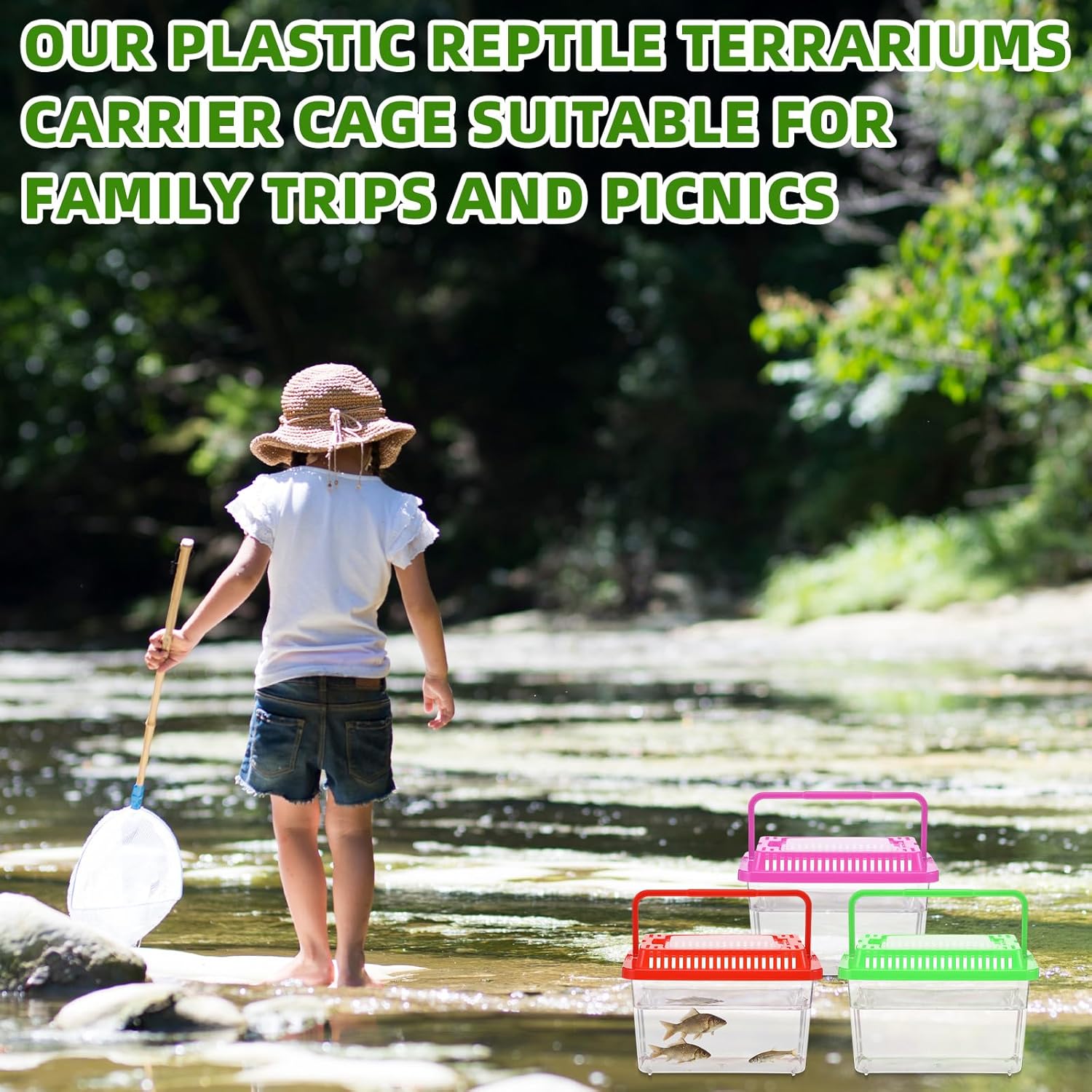 LemonRoad 25 Pcs Plastic Reptile Terrariums Carrier Cage Enclosure Snake Breeding Box Hatching Container Fish Tank with Ventilated Lid for Tarantula Spider Turtle Hermit Crab Lizard (5.1x3.5x3.5 Inch)