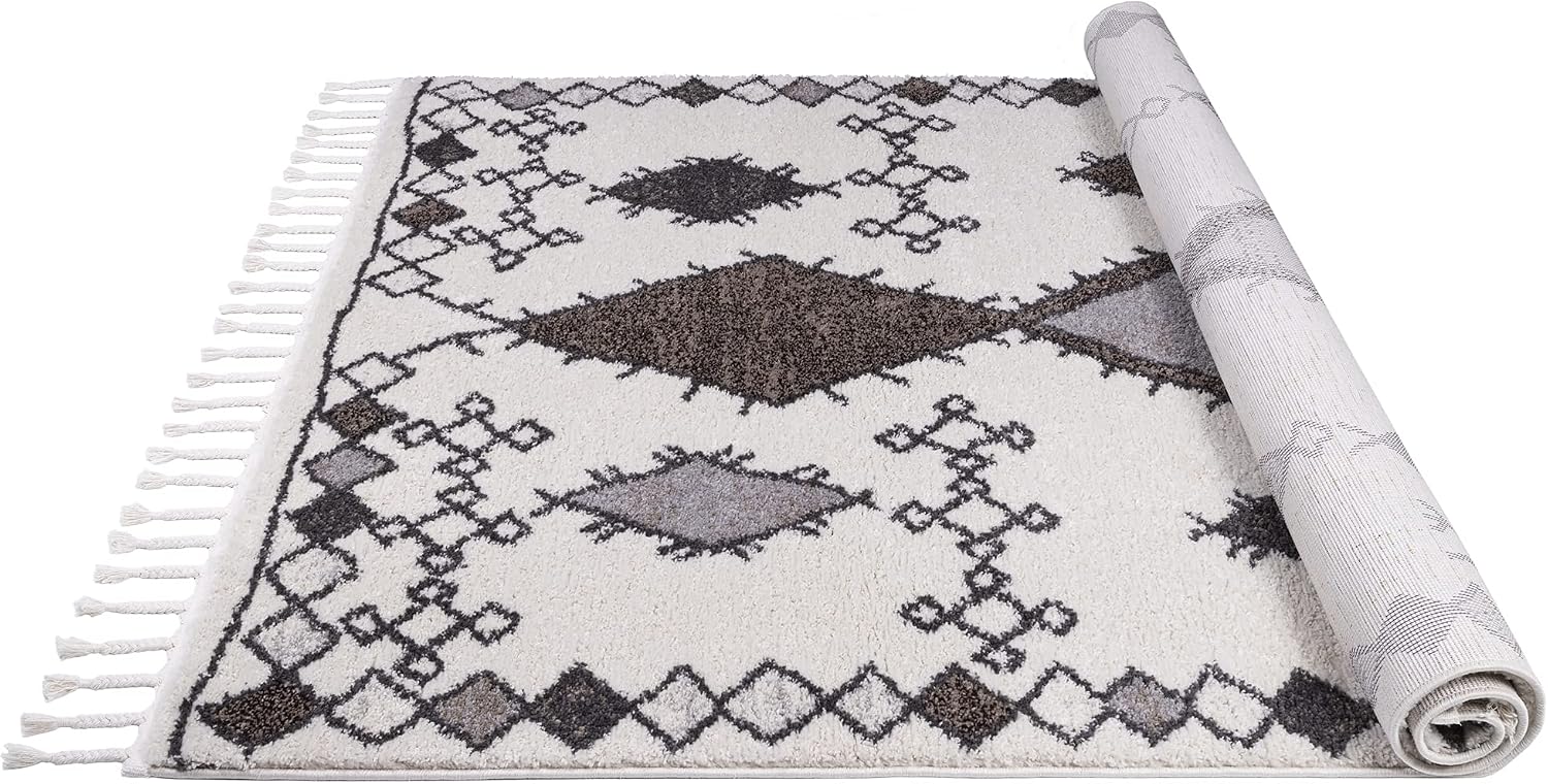 Livingroom Rugs Tribal Moroccan Area Rugs Bohemian, Navajo Ivory, Grey Mocha Black Southwestern Rug 5' x 7'