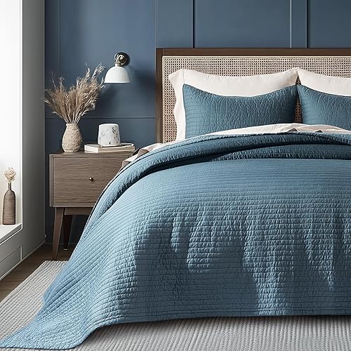 Miniatura 15 de EVERGRACEHOME Juego de edredón de satén de algodón tamaño King, edredón prelavado con costura de canal de algodón, juego de ropa de cama suave y