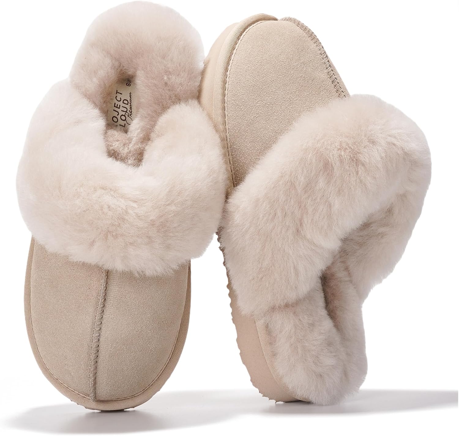 Project Cloud Genuine Leather Slippers for Women Footwear with Genuine Fur Lining Womens Clogs & Mule - Non-Slip Indoor/Outdoor Scuff Womens Slippers with Memory Foam Insole (Henka)