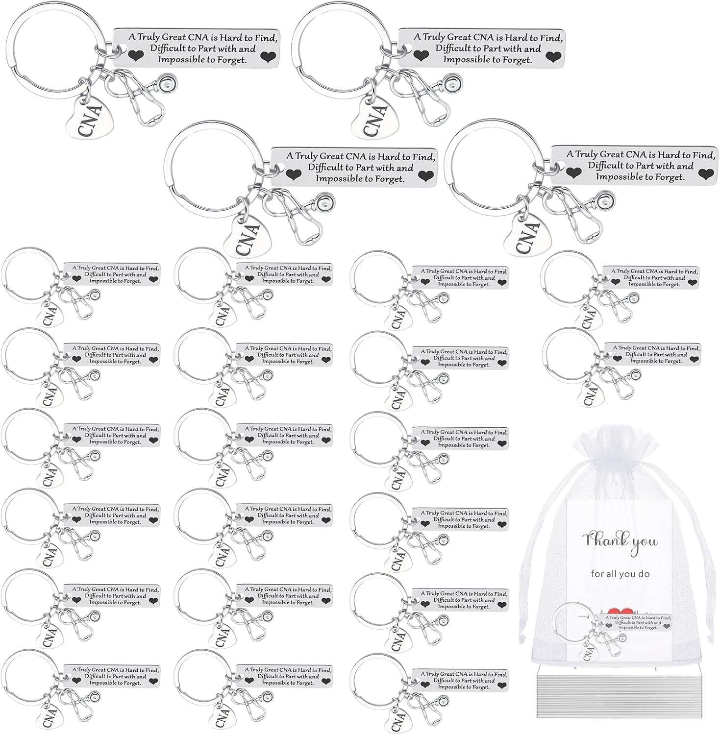 Sureio CNA Week Gift Bulk Appreciation Keychain CNA Accessories for Work Certified Nursing Assistant Graduation Party