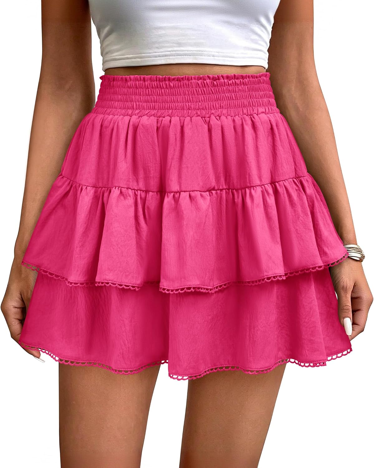 siliteelon Flowy Shorts for Women Casual Ruffle Skorts Boho Summer Tiered Mini Skirts Tennis Golf Crochet Skirt 2026