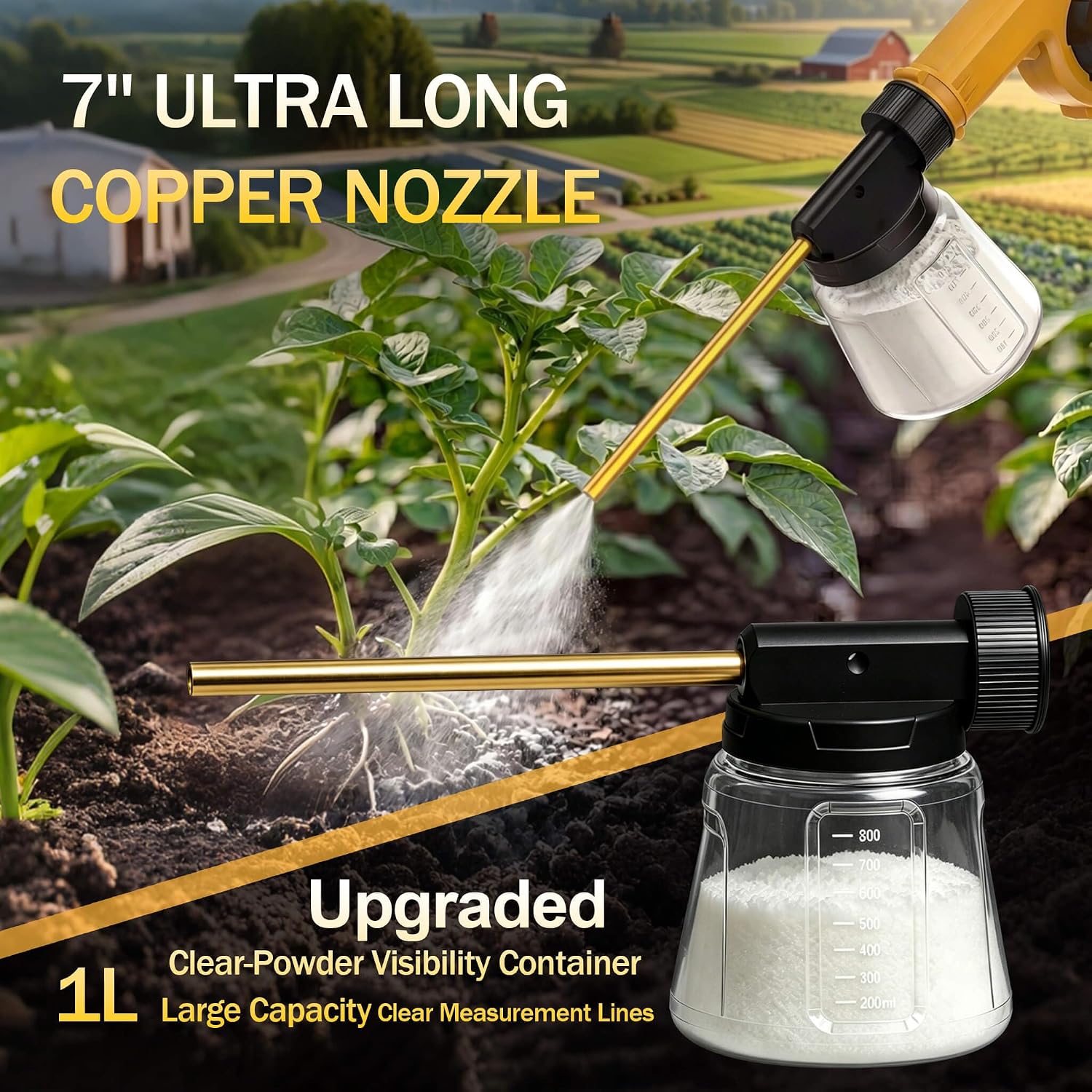 Electric Diatomaceous Earth Duster Compatible with Dewalt 20V Battery, Alternative Powder Sprayer, 1L Clear Container Powder Duster Applicator for Garden, Chicken Coop, Barn (NO Battery) image 2