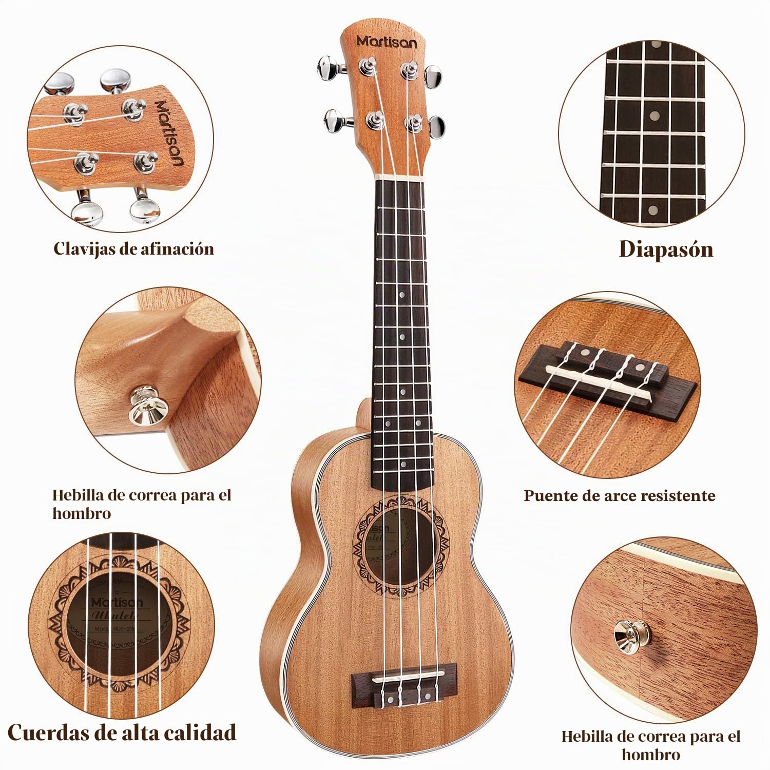 MARTISAN 21in Ukelele soprano Hawaiano Ukulele Aquila Cuerdas Incluye: Funda, Afinador, Cuerdas Extra, Correa Ajustable, Púas