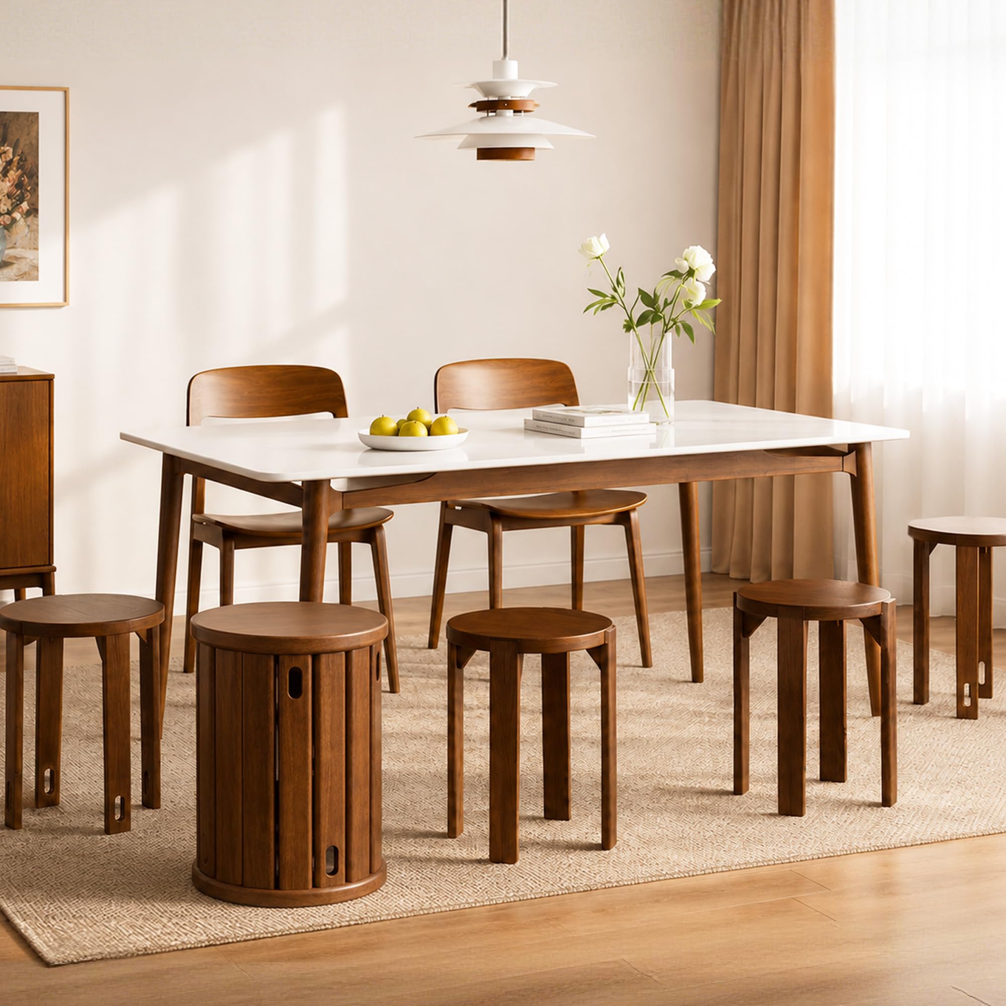 Set De 4 Taburetes Apilables De Madera Maciza Sin Instalación - Sillas De Comedor 4 En 1 Taburete para Tocador Sillas De Cocina Sillas para Mesa De Comedor Multifuncionales Desmontables