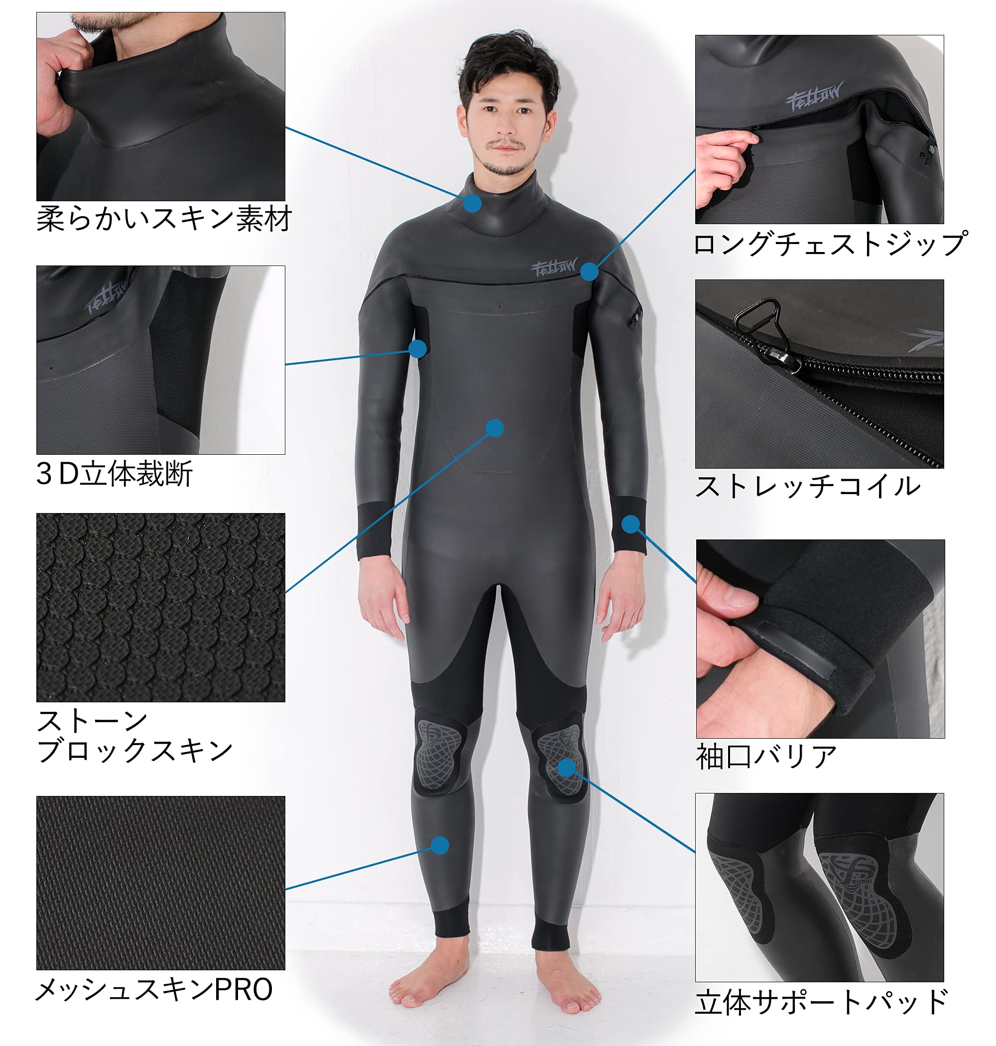 Amazon | FELLOW セミドライスーツ ウェットスーツ メンズ 5mm 3mm