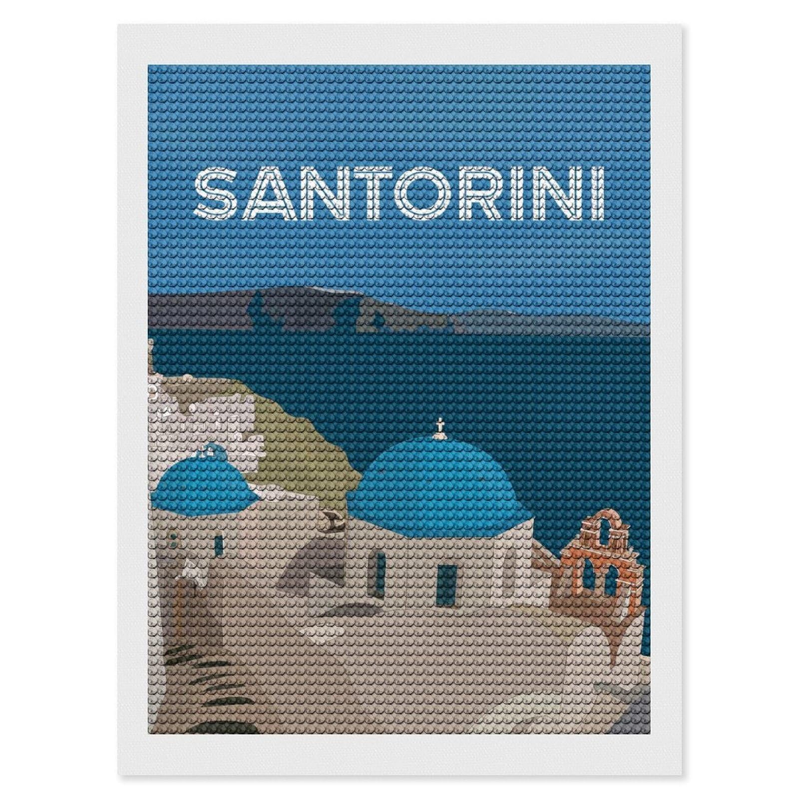 Junmoney Santorini Greece(2) Diamond Painting Kit 12"x16", Adhesive Canvas, Home Wall Decor, for Beginners, Birthday Gift, Full Kit Included