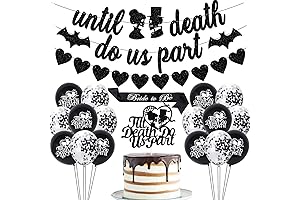 Till Death Do Us Part Banner Black Glitter Heart-Shaped Garland Halloween Wedding Decorations
