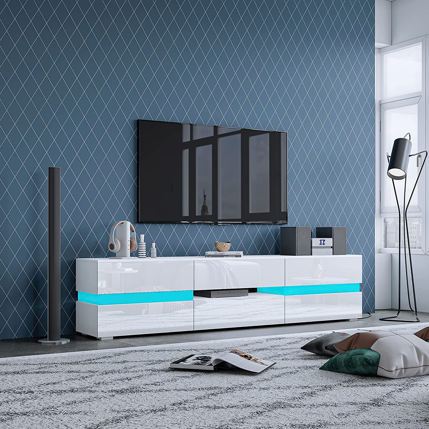 Buy TV Stand with LED Lights, Modern High Gloss TV TV Unit