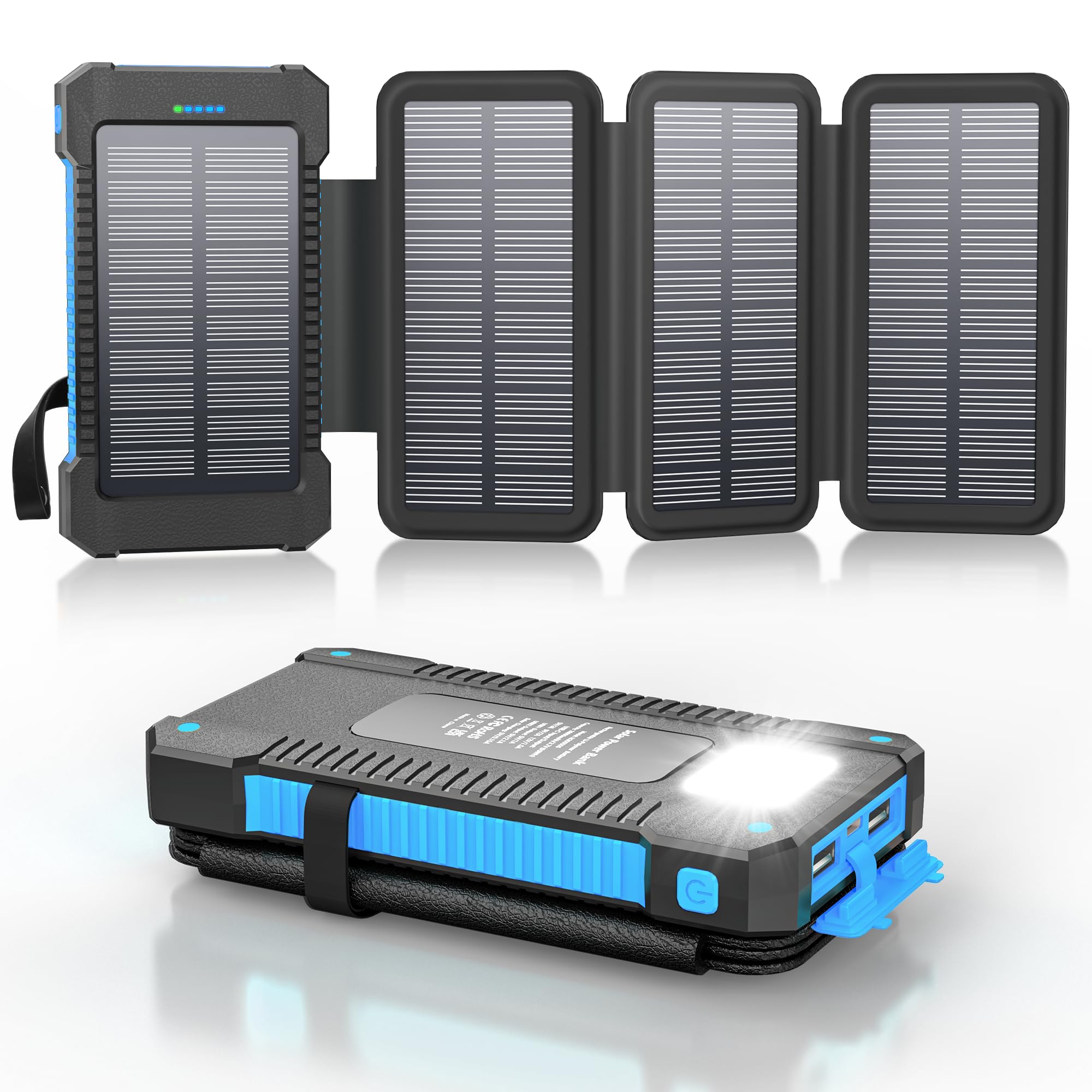 Solar Power Bank 26800mAh with 4 Solar Panels, 18W USB-C Power Bank Fast Charging Portable Battery for Phones
