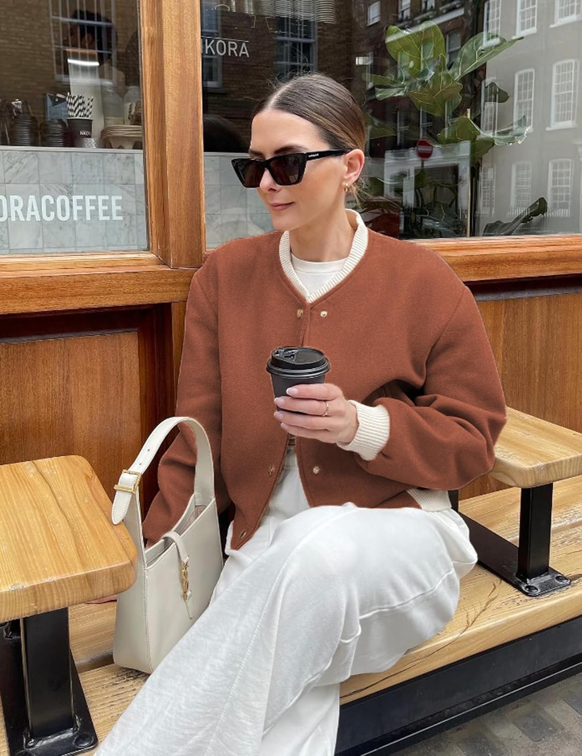 Women's Cropped Street Bomber Jacket long sleeve Button Down Crop Tops Coat - Image 4