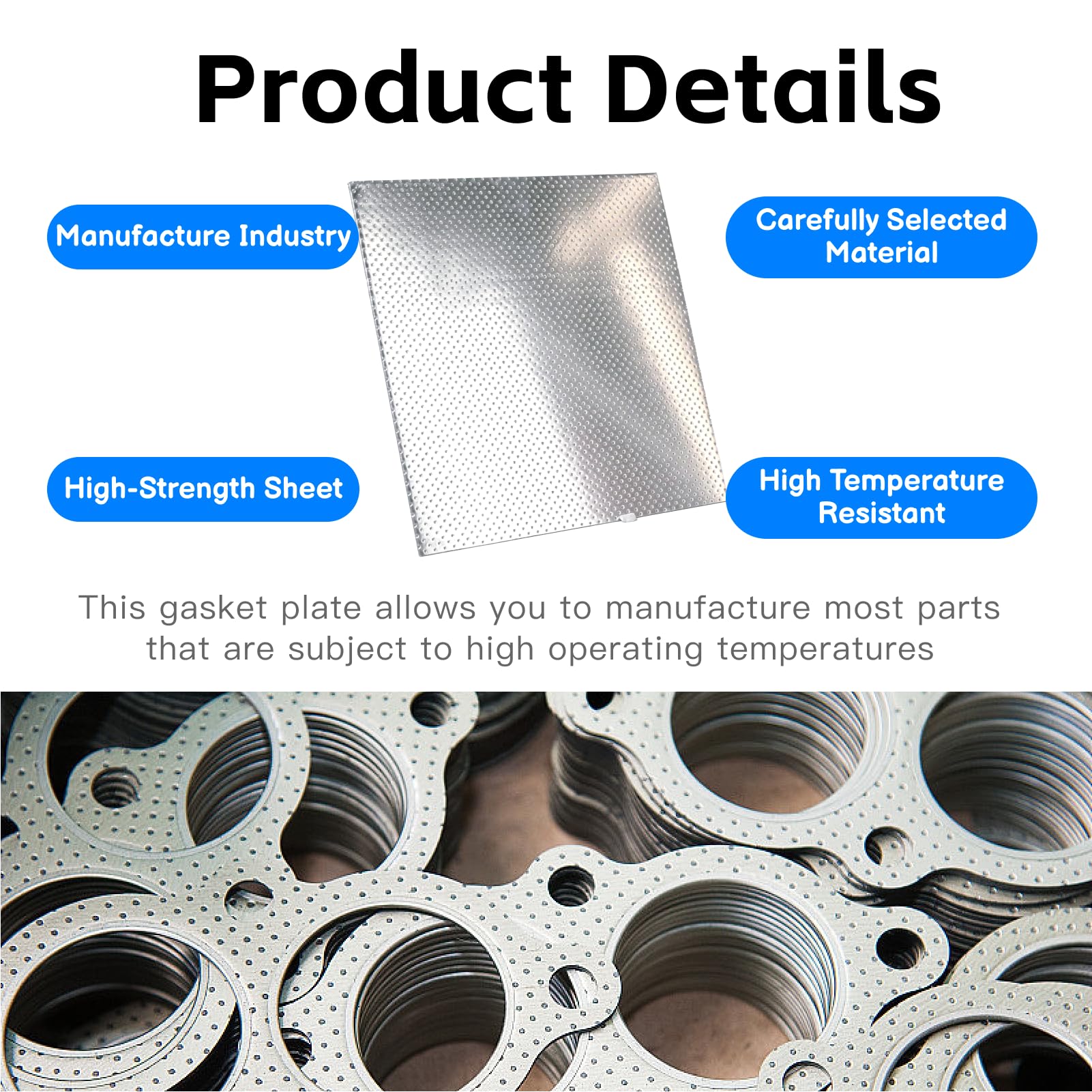 Papier na uszczelki kolektora wydechowego Grubość 1,6 mm, wymiary 20 x 20 cm, papierowa uszczelka wydechowa metaliczna Wytrzymałość termiczna 350°C (20 x 20 cm)