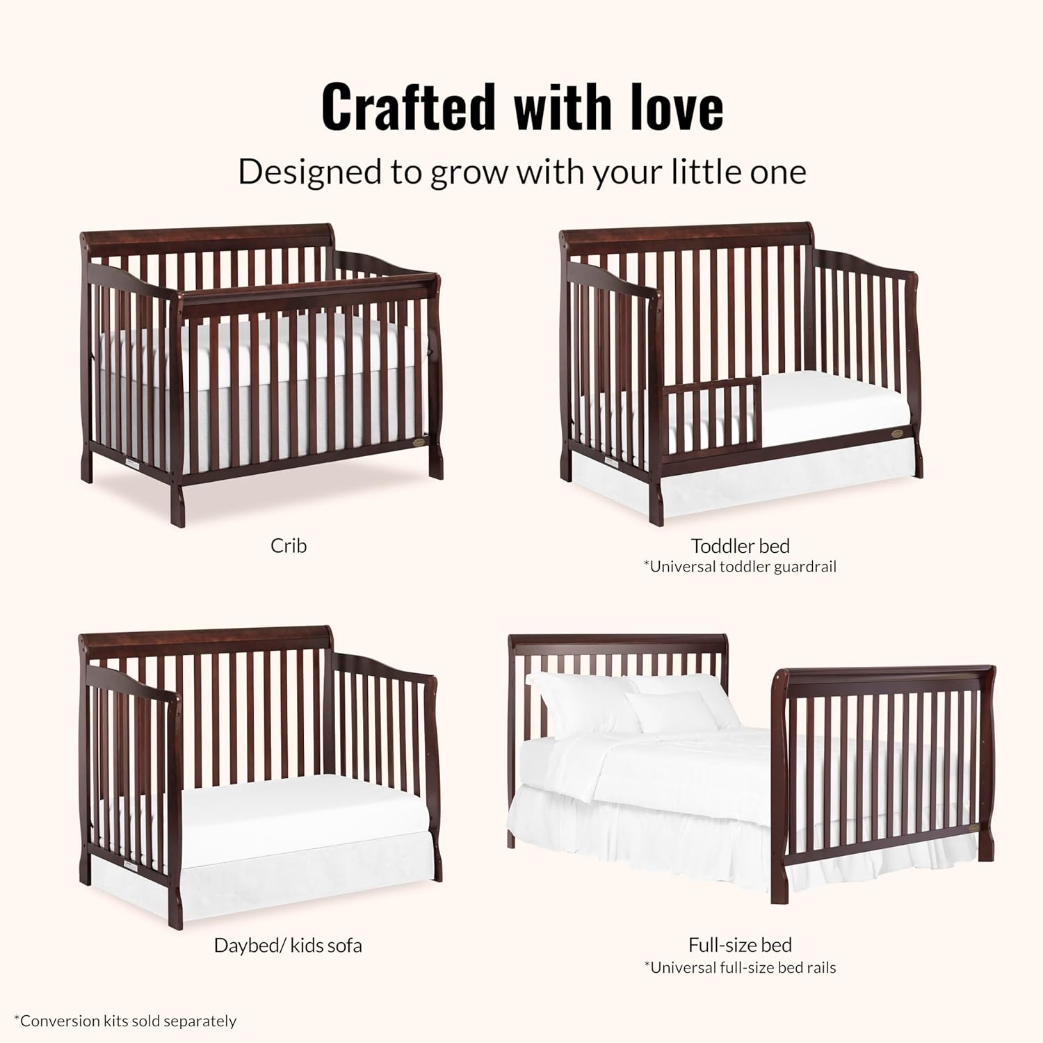Dream On Me Ashton 5-in-1 Convertible Crib in Espresso, Greenguard Gold Certified , 50x36x44 Inch (Pack of 1)