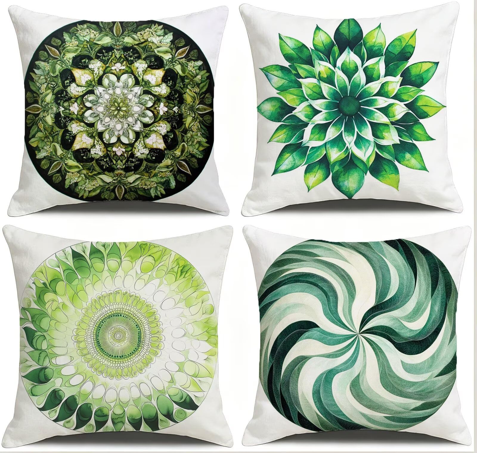 Coussin Exterieur Impermeable Vert, Taie Oreiller 75x75 Set de 4, Cod-3817