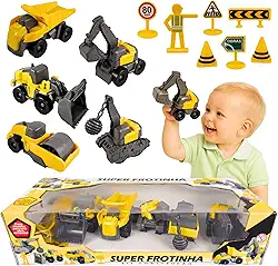 Carrinhos de Miniatura Kit Construção Trator Escavadeiras 5 Carros de Brinquedo Infantil Menino
