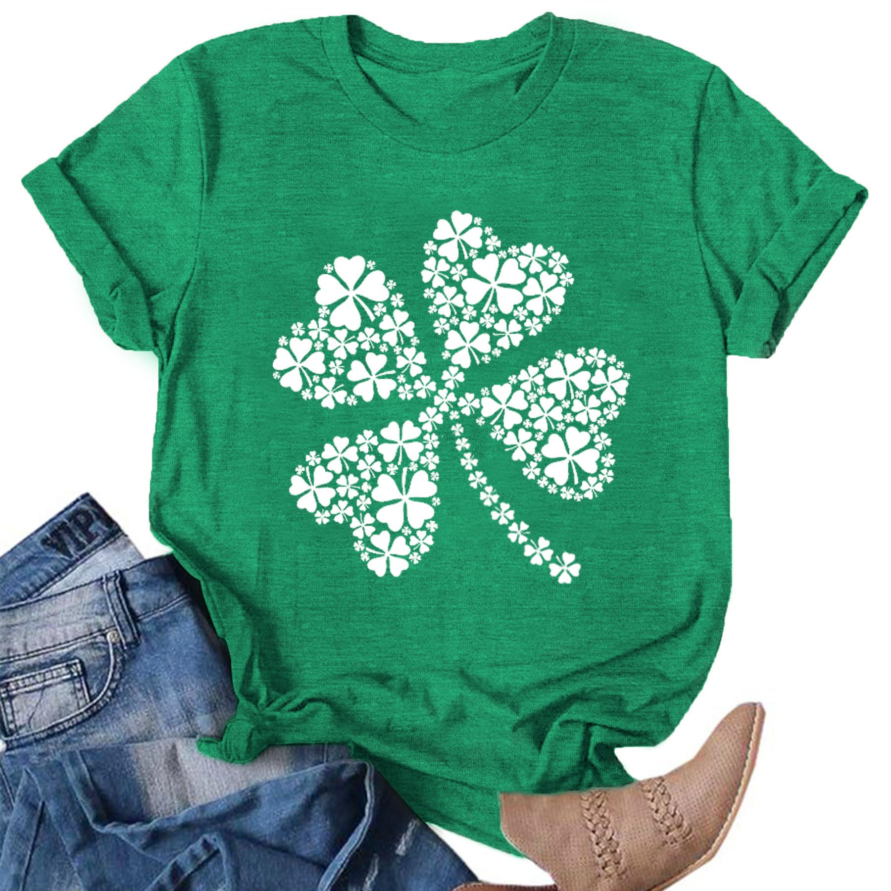 St Patrick's Day Shirt Women: Funny Lucky Irish Shamrock Paddy's Day T-Shirt Casual Crewneck Short Sleeve