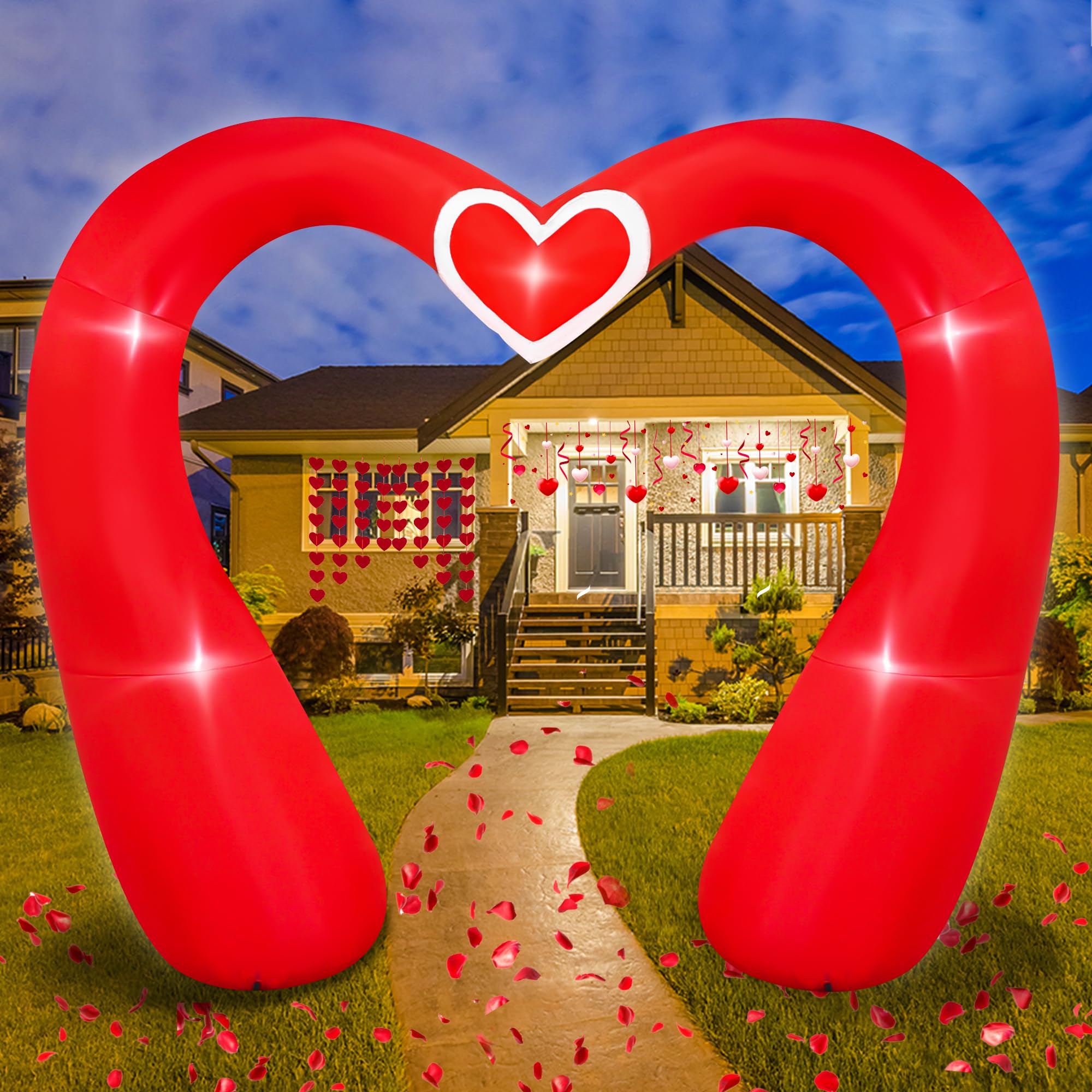 SEASONBLOW 10 FT Valentine's Day Inflatable Archway Decorations, LED Light Up Giant Blow Up Heart Arch for Wedding Anniversary Party Yard Garden Lawn Indoor Outdoor Decor