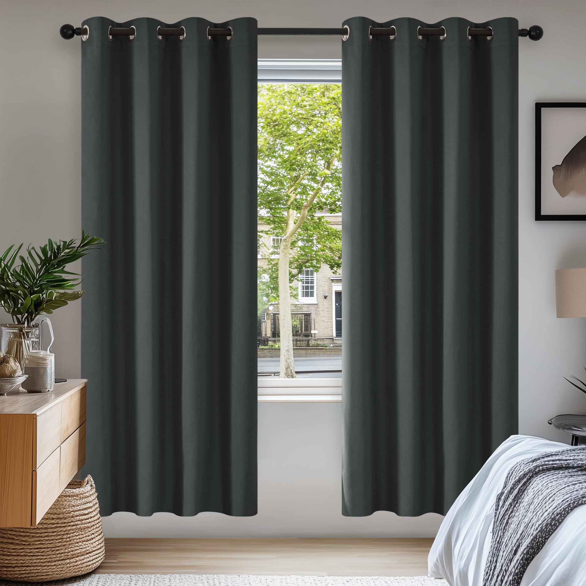 Deconovo Black Curtains Bedroom 52 x 84 Inch Thermal Insulated Energy Saving Eyelet Blackout Curtains for Living Room Black 1 PAIR — view 70
