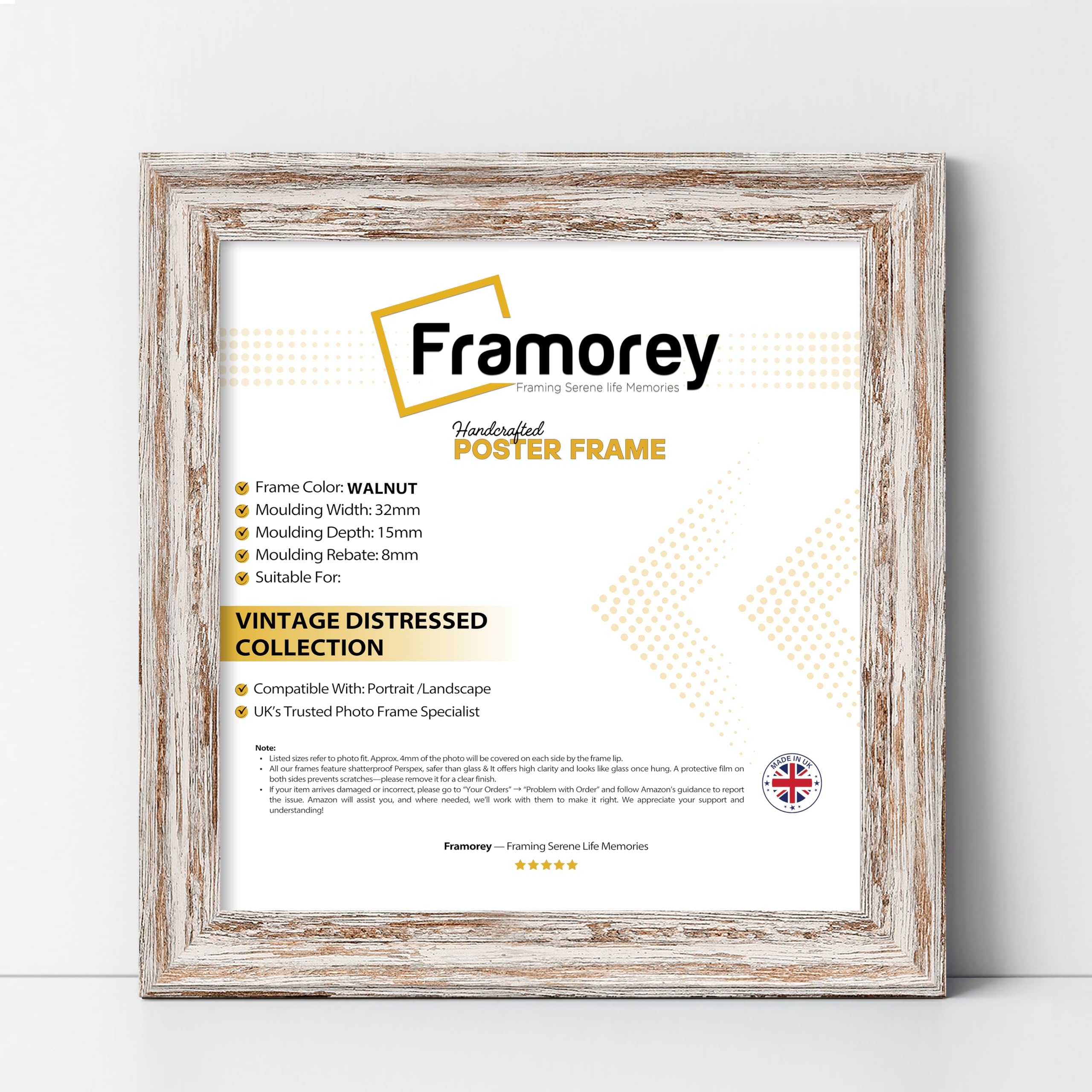 Framorey Framing Serene Life Memories Walnut Framorey Vintage Distressed Square Size Picture Frame, 20X20 Inch Size Photo Frame, Best Photo Frames For Birthday Gifts, Photo Print Frame