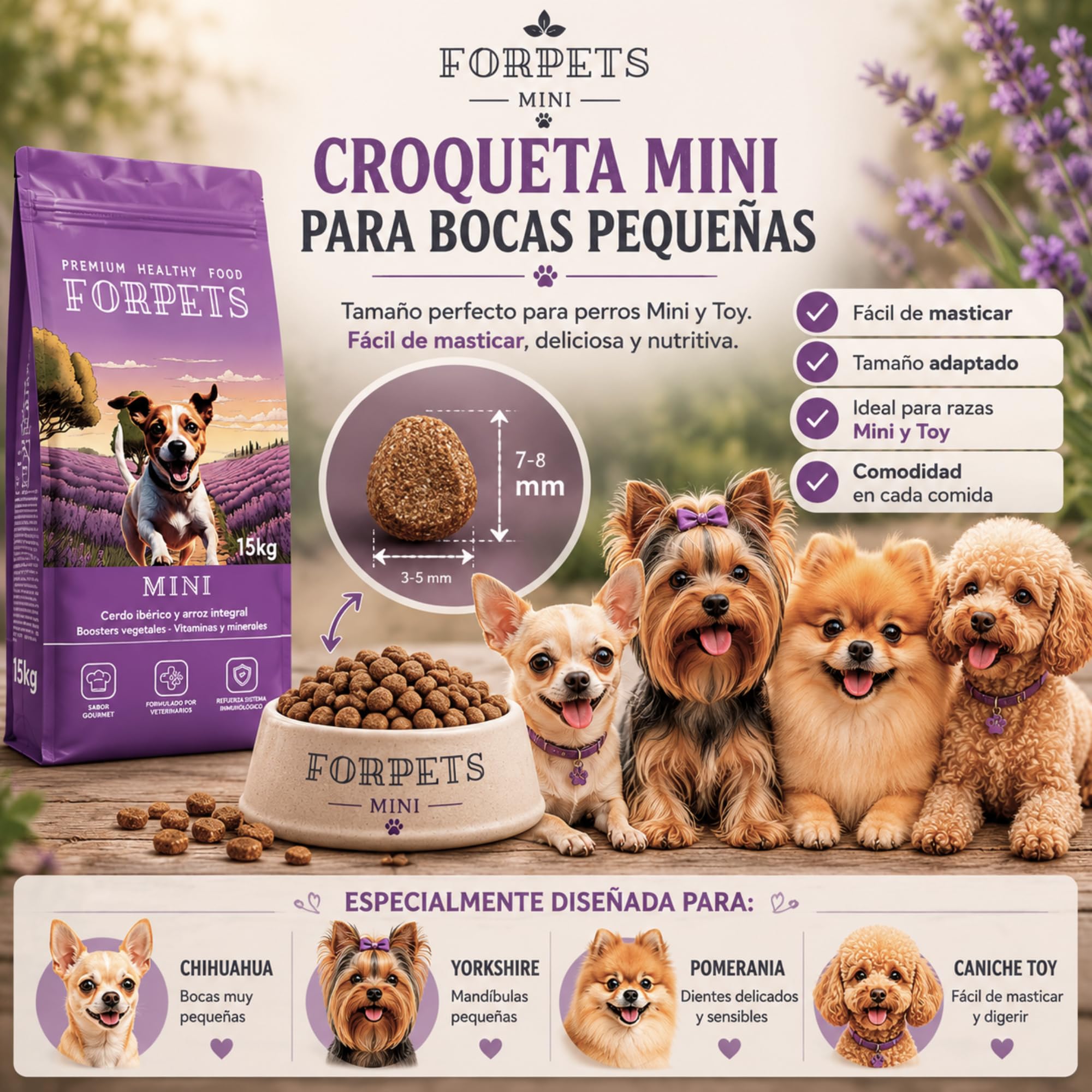 Pienso para Perros Pequeños 15 kg | Croqueta Pequeña Digestión Sensible y Estómago Delicado | Razas Pequeñas, Toy, Yorkshire y Pomerania | Cerdo Ibérico y Arroz Integral | FORPETS