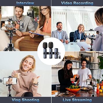 Mini Wireless Lavalier Lapel Microphone for iPhone Android iPad,2 Pack Small Podcast Microphones, 6H Plug and Pick-up 2.4G Ultra-Low Delay Noise Reduction Mics for Interview Video Vlog YouTube