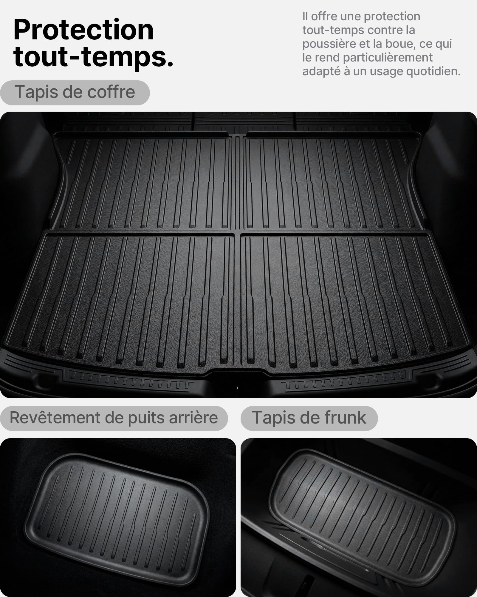6 Pcs pour Tesla Model Y Juniper Tapis de Sol 2025-2026 | toutes saisons en TPE antidérapants et garniture de coffre avant Frunk arrière coffre Accessoires(Premium et Performance)