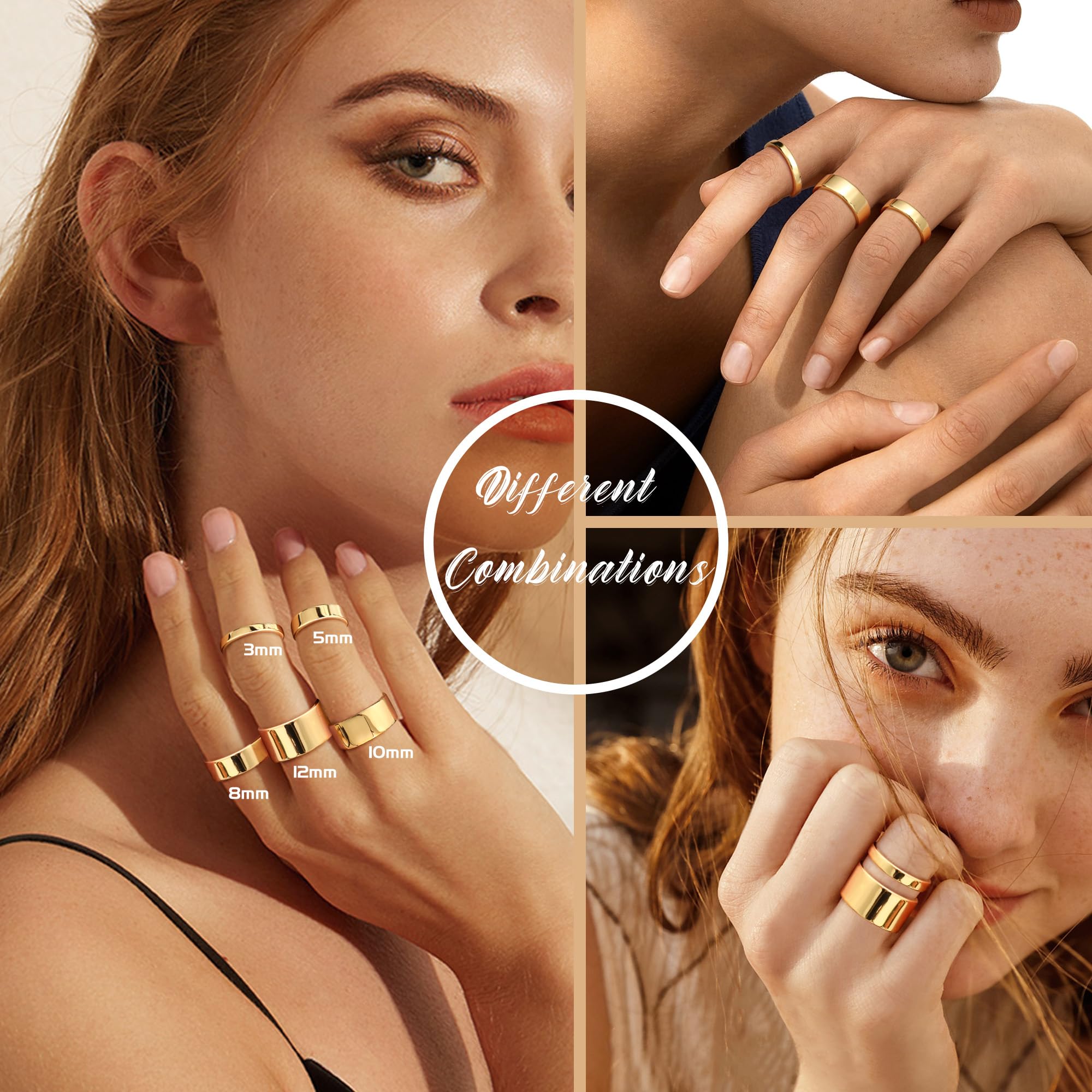 Feng Shui, Florideco 14K Gold gefüllter Ring, Goldband, Dicker, dünner Ring mit kleinem Daumen, Gold, stapelbarer, stapelbarer Ehering für Damen und Herren, Nicht anlaufend, Bequeme Passform, Größe 6